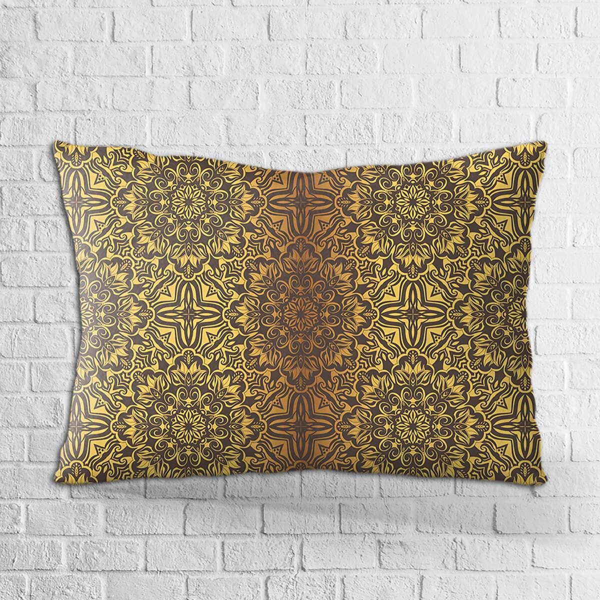 Çift Taraflı 35x50 Kahverengi Sarı Vintage Desenli Dijital Baskılı Kırlent Kılıfı - OTYK020-3550