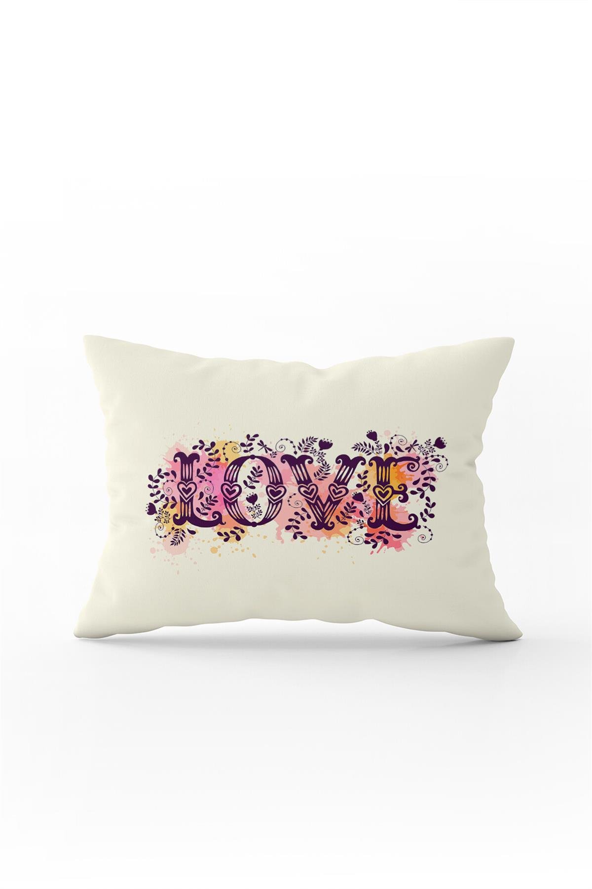 Çift Taraflı 35x50 Krem Pembe Love Yazılı Kırlent Yastık Kılıfı - CGH111-3550