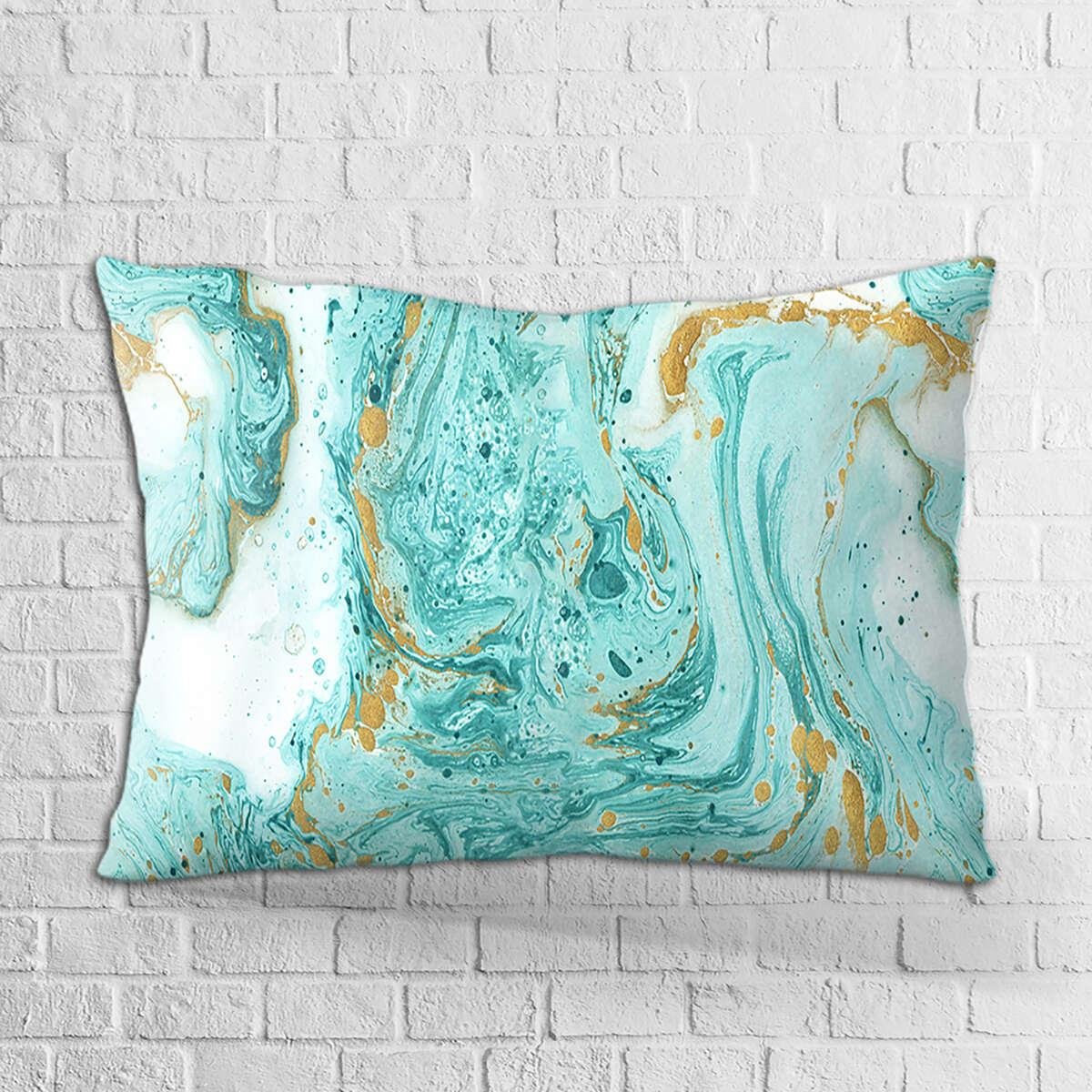 Çift Taraflı 35x50 Mavi Beyaz Soyut Modern Desenli Dijital Baskılı Kırlent Kılıfı - OTYK012-3550