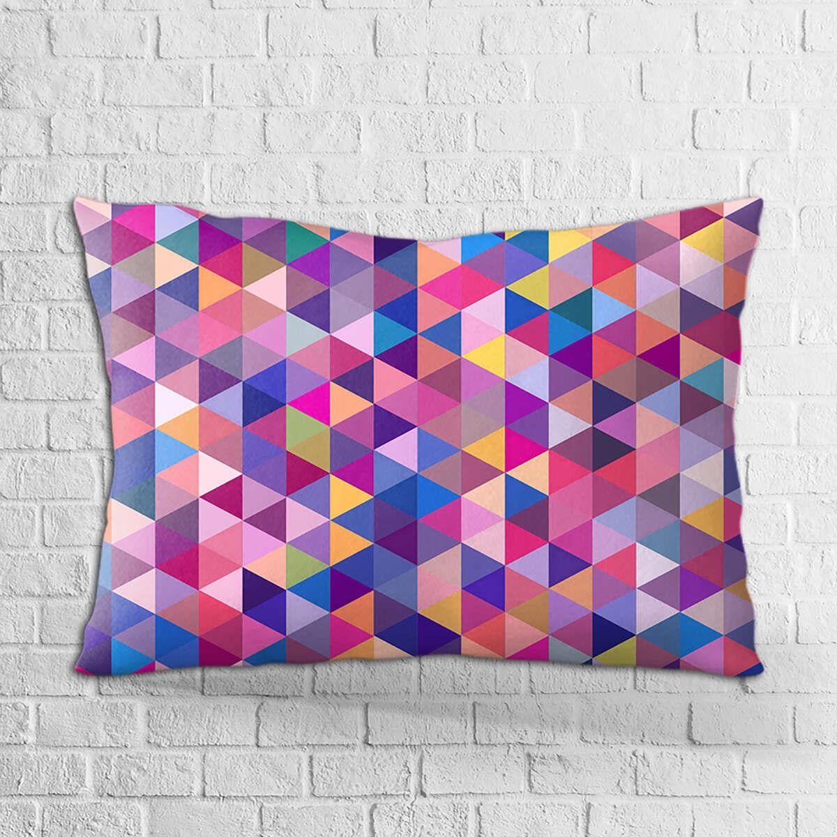 Çift Taraflı 35x50 Pembe Çok Renkli Geometrik Desenli Dijital Baskılı Kırlent Kılıfı - OTYK329-3550