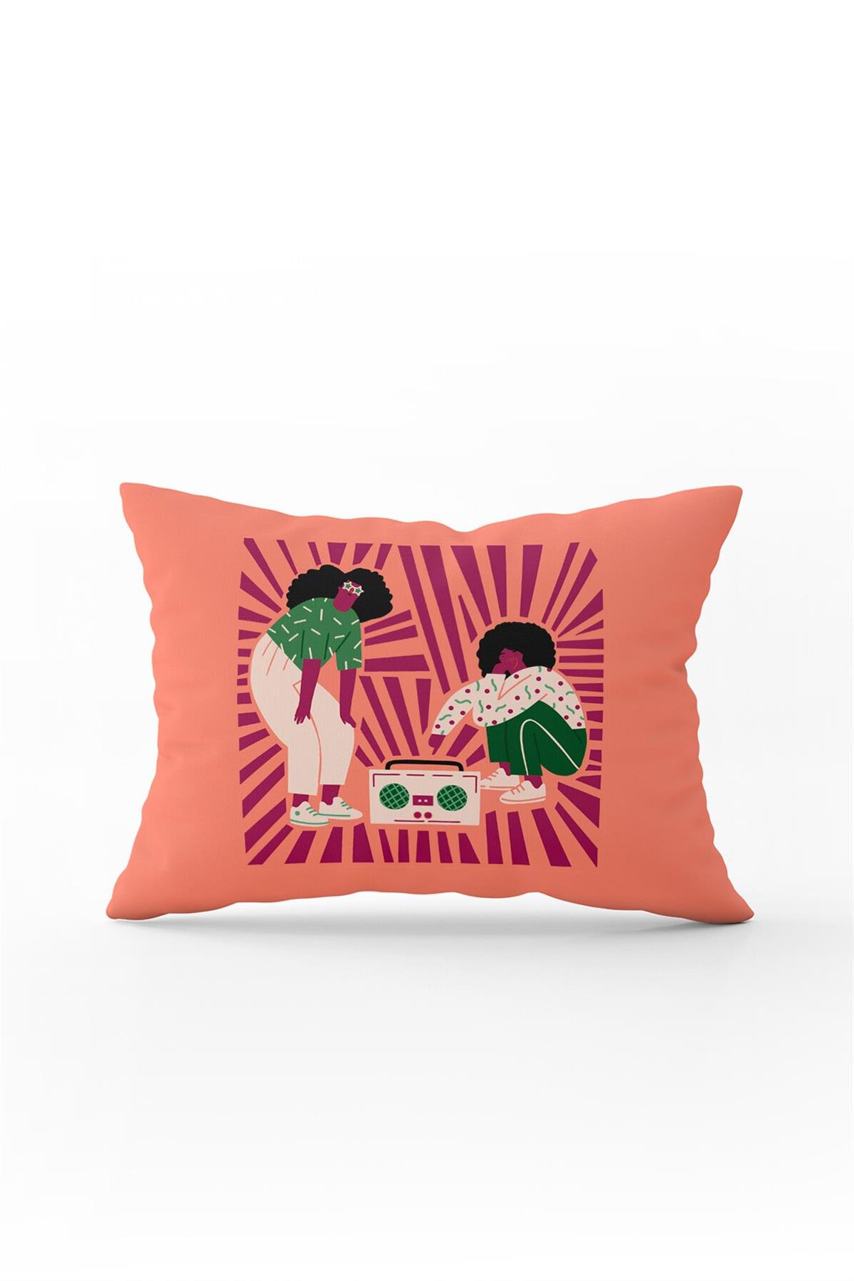 Çift Taraflı 35x50 Pembe Krem Modern Figürlü Kırlent Yastık Kılıfı - CGH171-3550