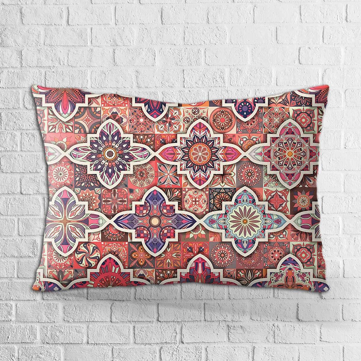 Çift Taraflı 35x50 Pembe Retro Vintage Desenli Dijital Baskılı Kırlent Kılıfı - OTYK022-3550