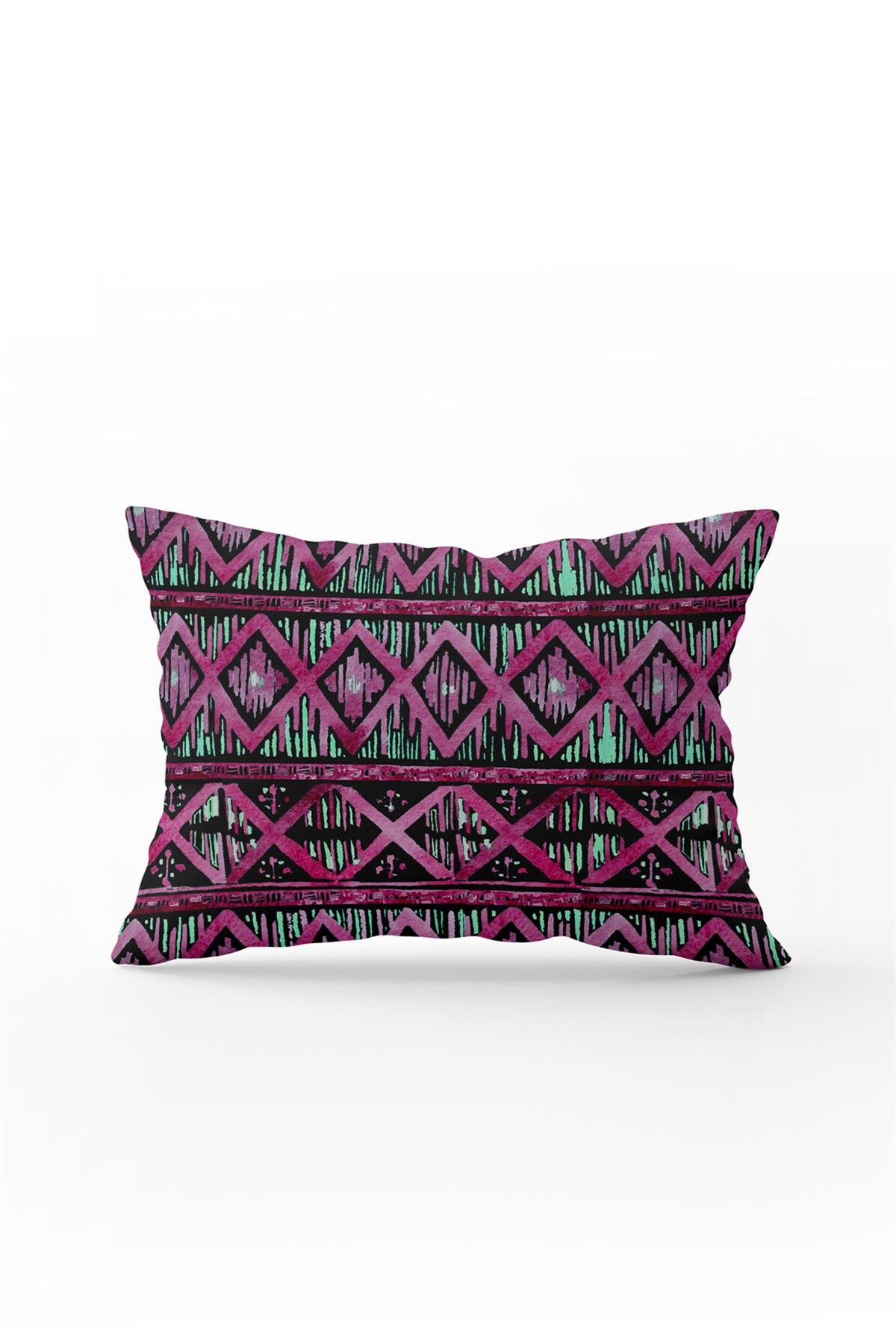 Çift Taraflı 35x50 Pembe Siyah Etnik Soyut Desenli Kırlent Yastık Kılıfı - CGH260-3550