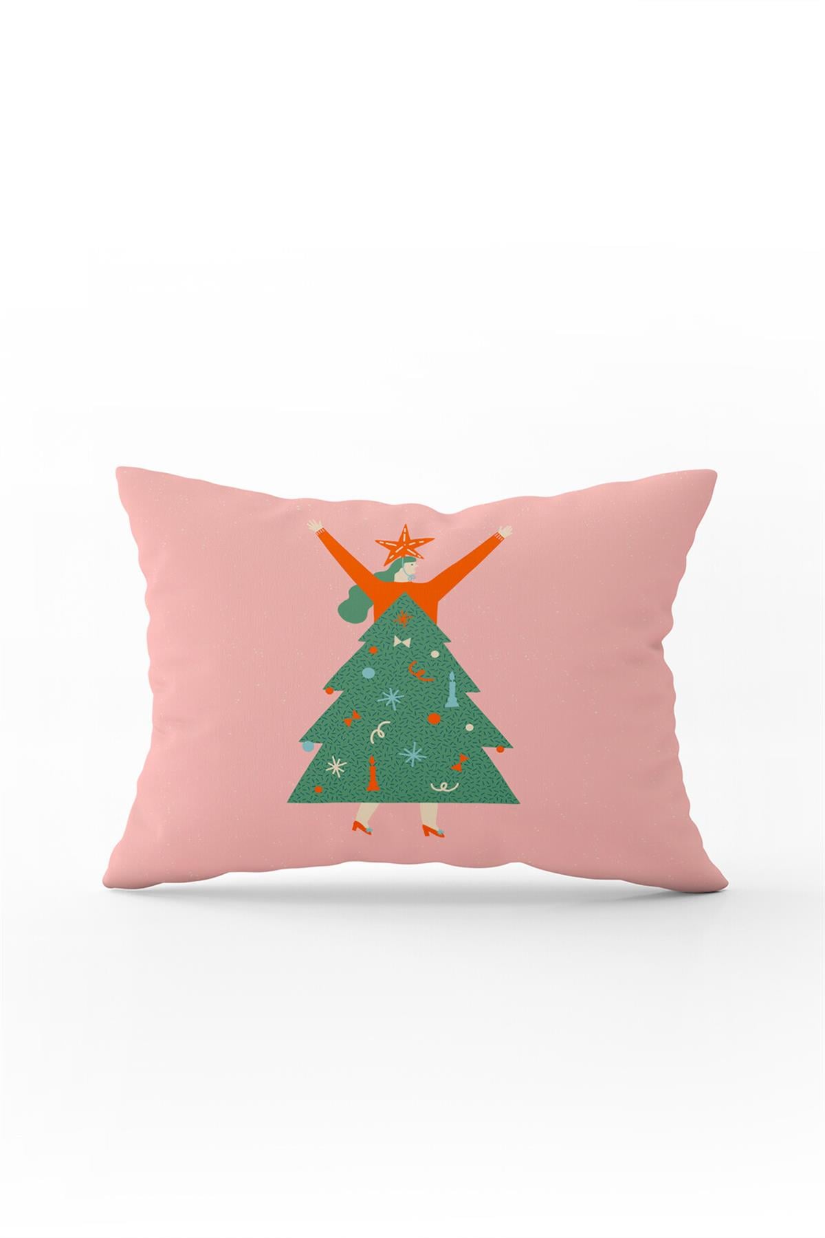 Çift Taraflı 35x50 Pembe Yılbaşı Temalı Kırlent Yastık Kılıfı - CGH214-3550