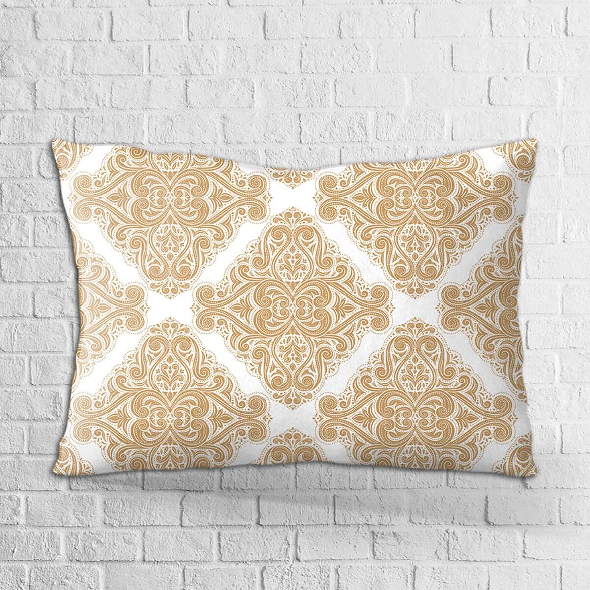 Çift Taraflı 35x50 Sarı Beyaz Dekoratif Desenli Dijital Baskılı Kırlent Kılıfı - OTYK295-3550