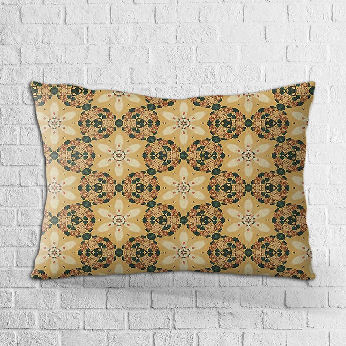 Çift Taraflı 35x50 Sarı Yeşil Retro Vintage Desenli Dijital Baskılı Kırlent Kılıfı - OTYK026-3550
