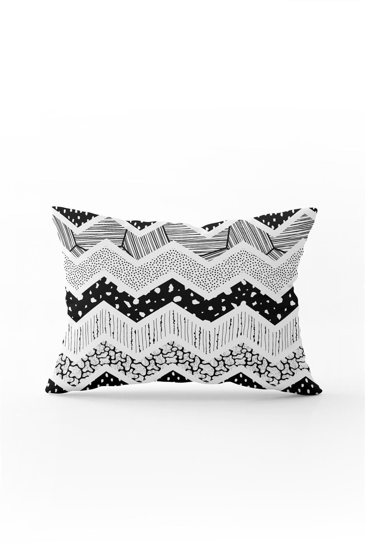 Çift Taraflı 35x50 Siyah Beyaz Çizgili Modern Kırlent Yastık Kılıfı - CGH060-3550