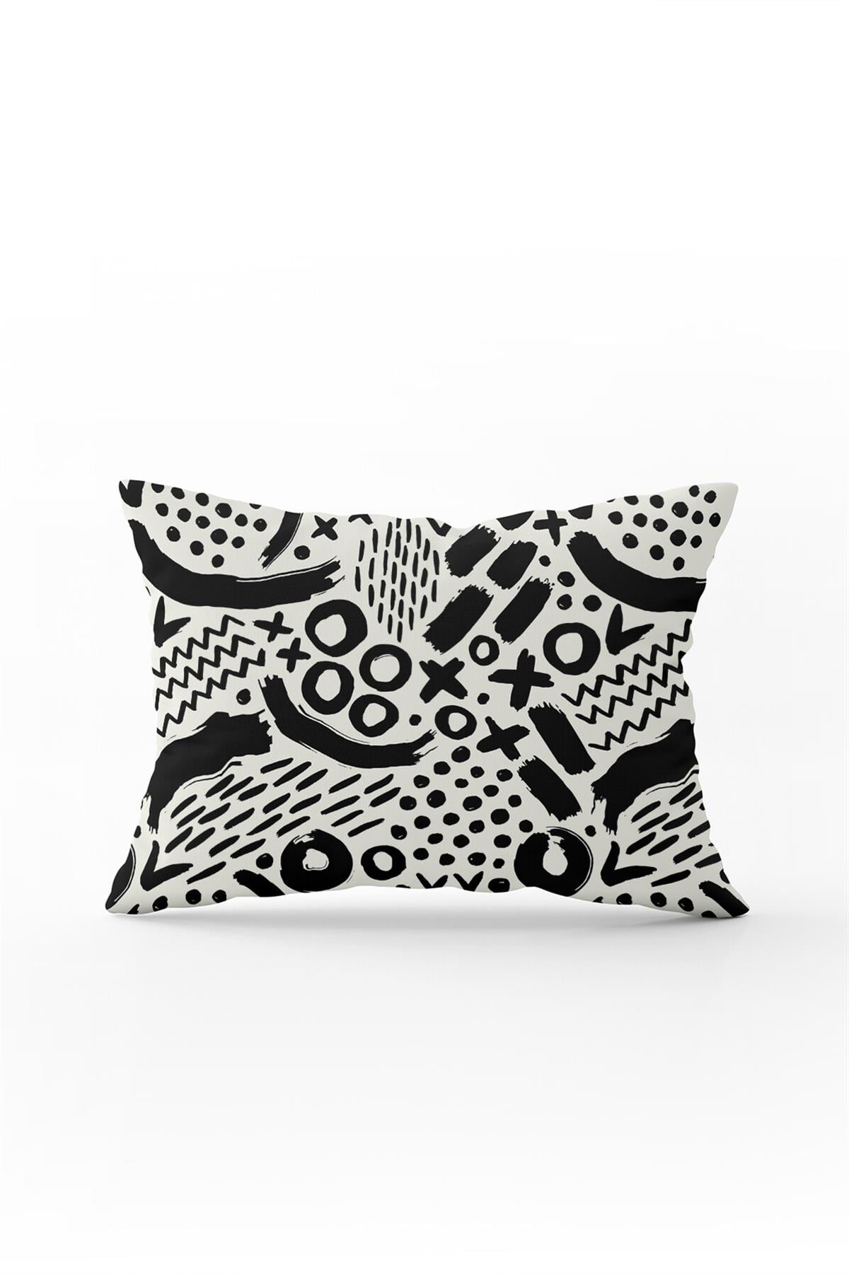Çift Taraflı 35x50 Siyah Beyaz Modern Geometrik Desenli Kırlent Yastık Kılıfı - CGH105-3550