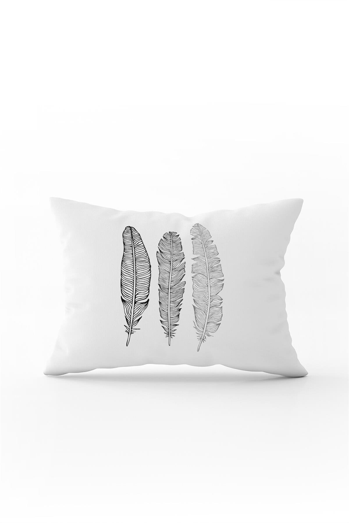 Çift Taraflı 35x50 Siyah Beyaz Modern Tüy Desenli Dekoratif Kırent Kılıfı - CGH284-3550