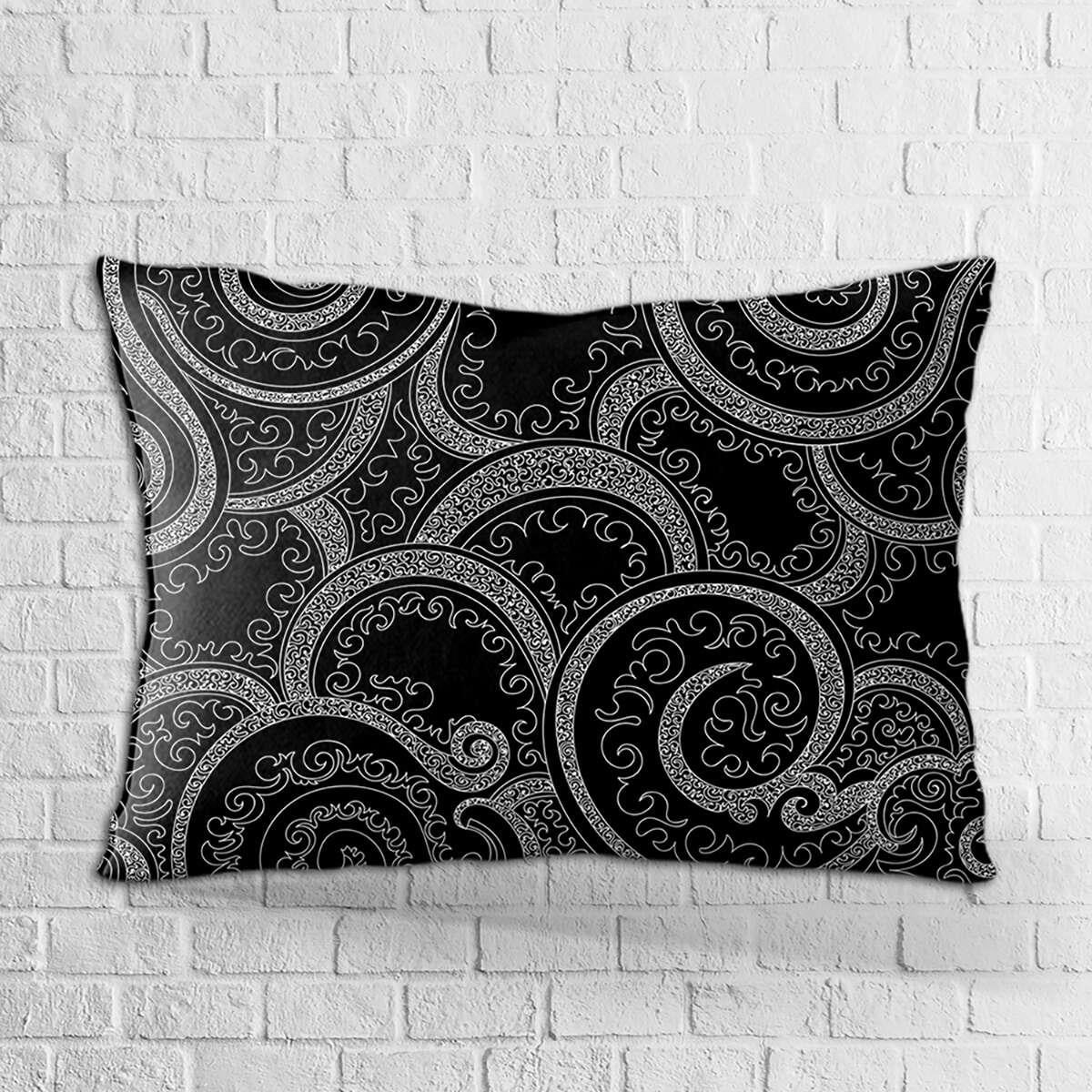 Çift Taraflı 35x50 Siyah Beyaz Soyut Dekoratif Desenli Dijital Baskılı Kırlent Kılıfı - OTYK297-3550