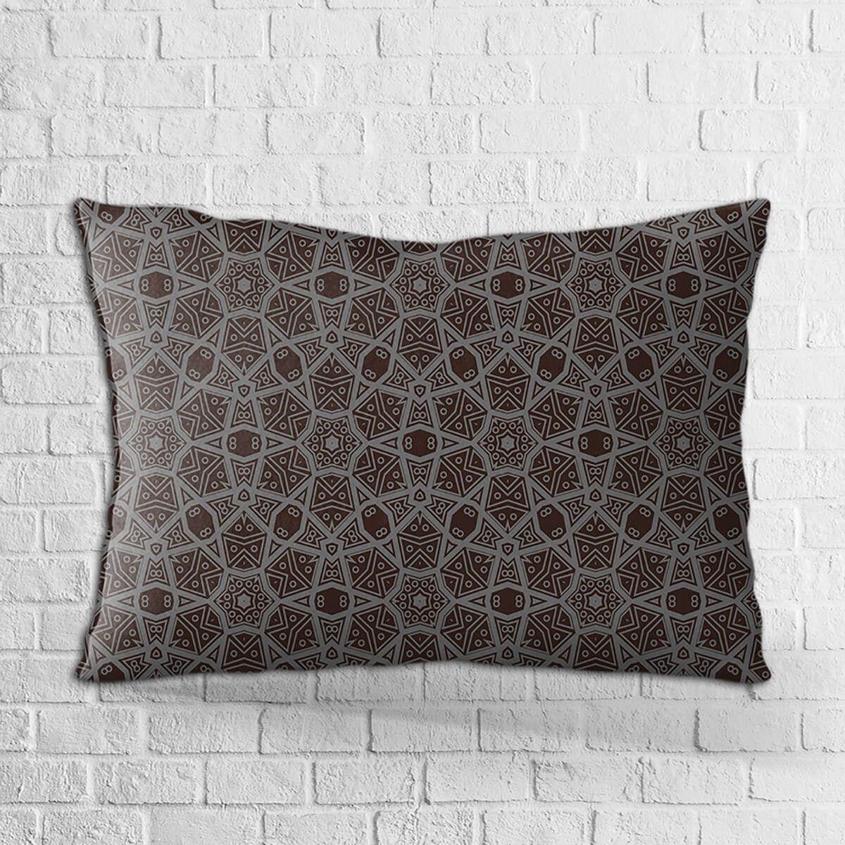 Çift Taraflı 35x50 Siyah Gri Geometrik Desenli Dijital Baskılı Kırlent Kılıfı - OTYK322-3550