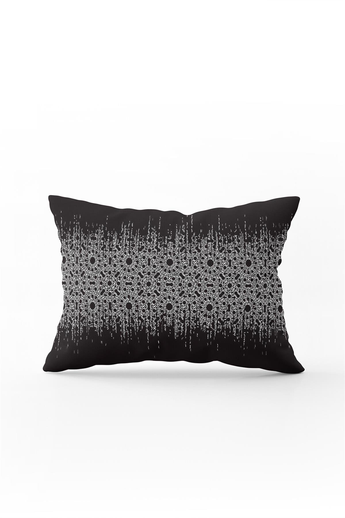 Çift Taraflı 35x50 Siyah Gri Geometrik Desenli Kırlent Yastık Kılıfı - CGH074-3550