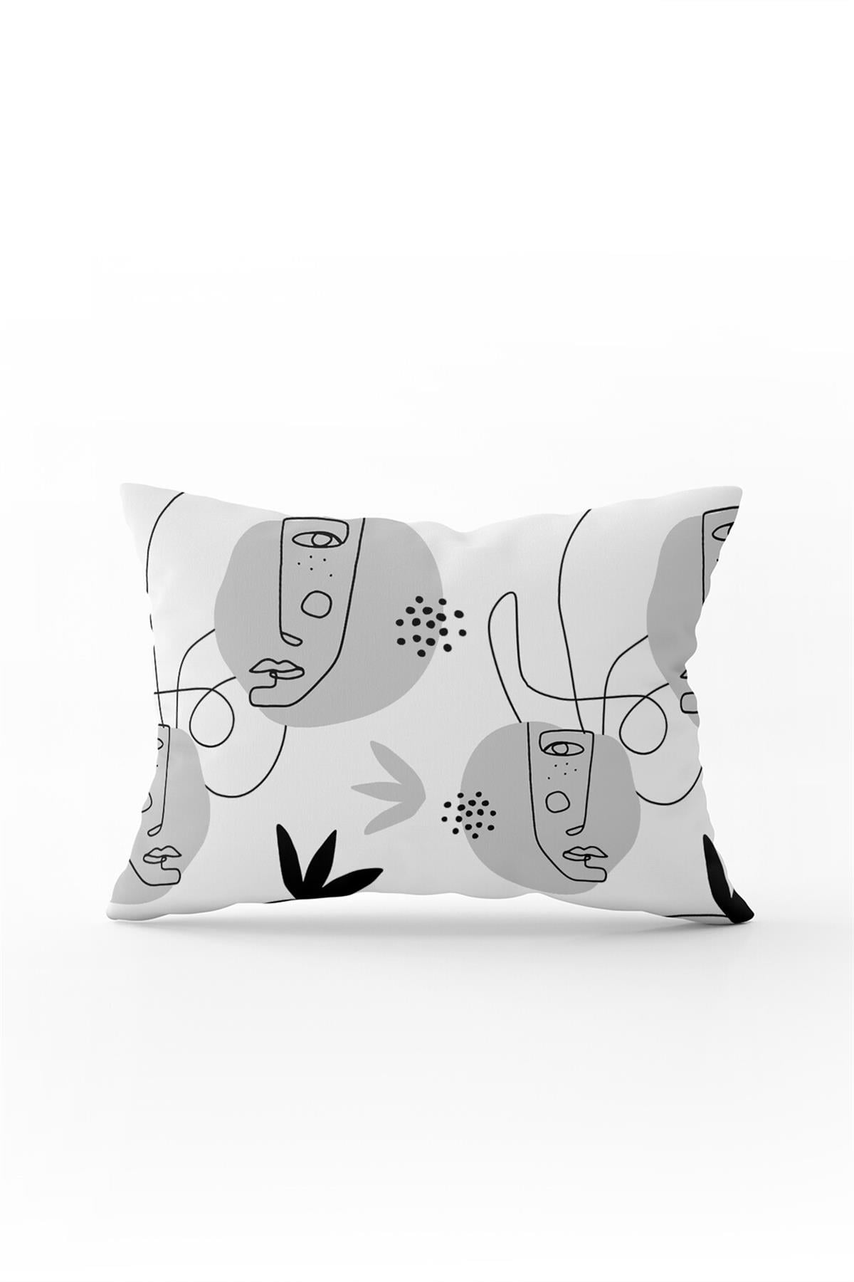 Çift Taraflı 35x50 Siyah Gri Modern Figür Desenli Kırlent Yastık Kılıfı - CGH246-3550