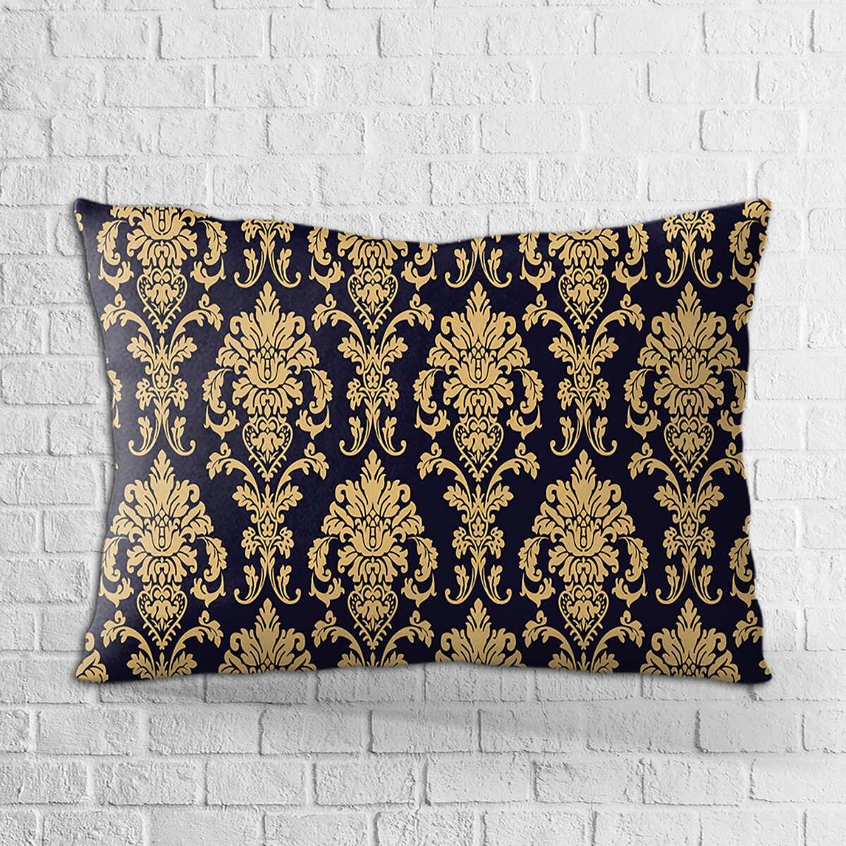 Çift Taraflı 35x50 Siyah Sarı Damask Desenli Dijital Baskılı Kırlent Kılıfı - OTYK005-3550