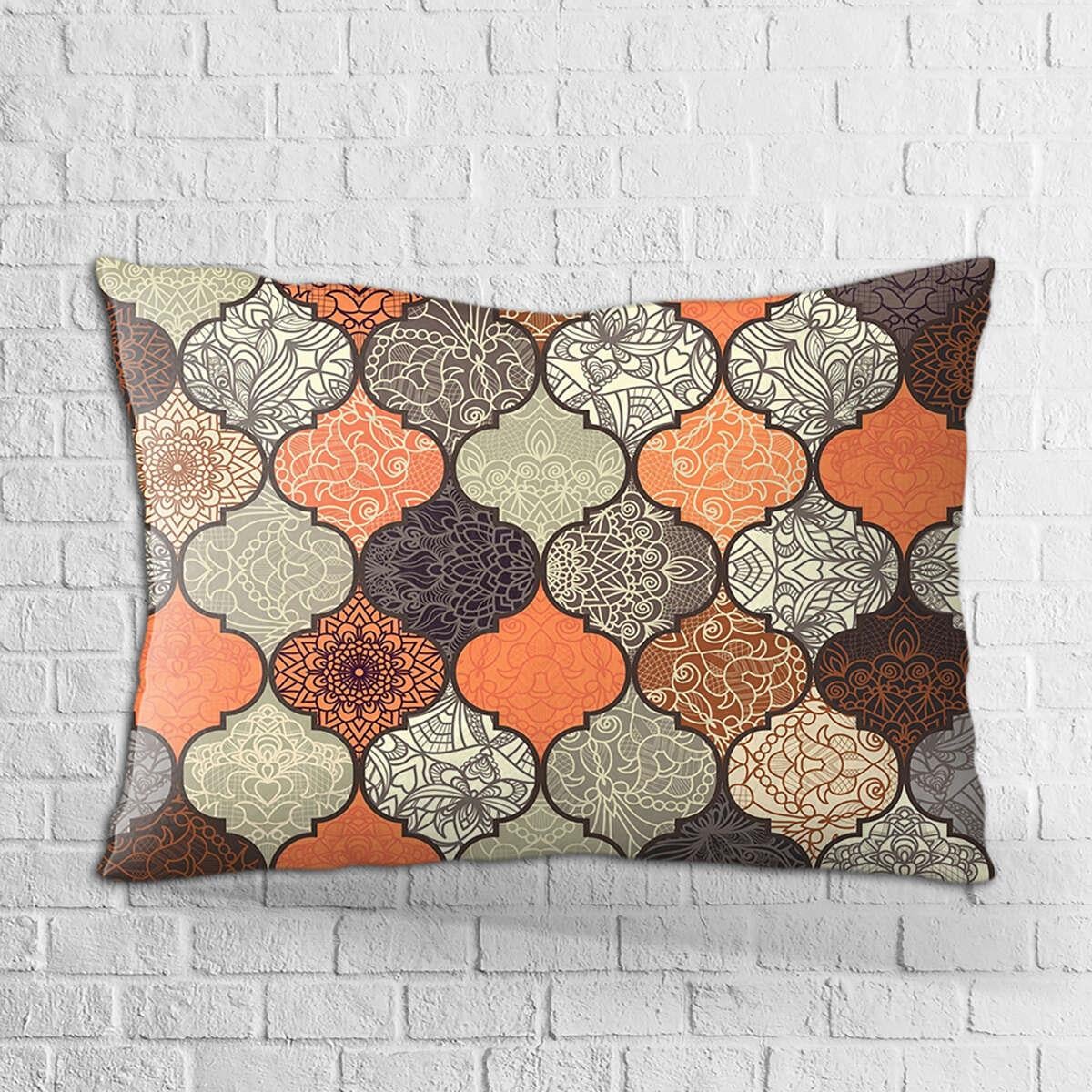 Çift Taraflı 35x50 Turuncu Kahverengi Retro Vintage Dijital Baskılı Kırlent Kılıfıı - OTYK294-3550