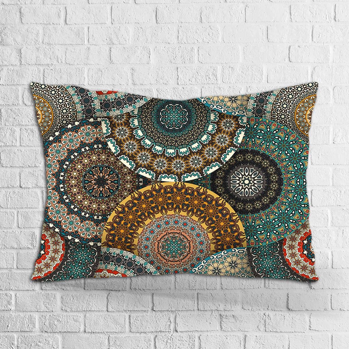 Çift Taraflı 35x50 Yeşil Çok Desenli Retro Vintage Desenli Dijital Baskılı Kırlent Kılıfı - OTYK290-3550