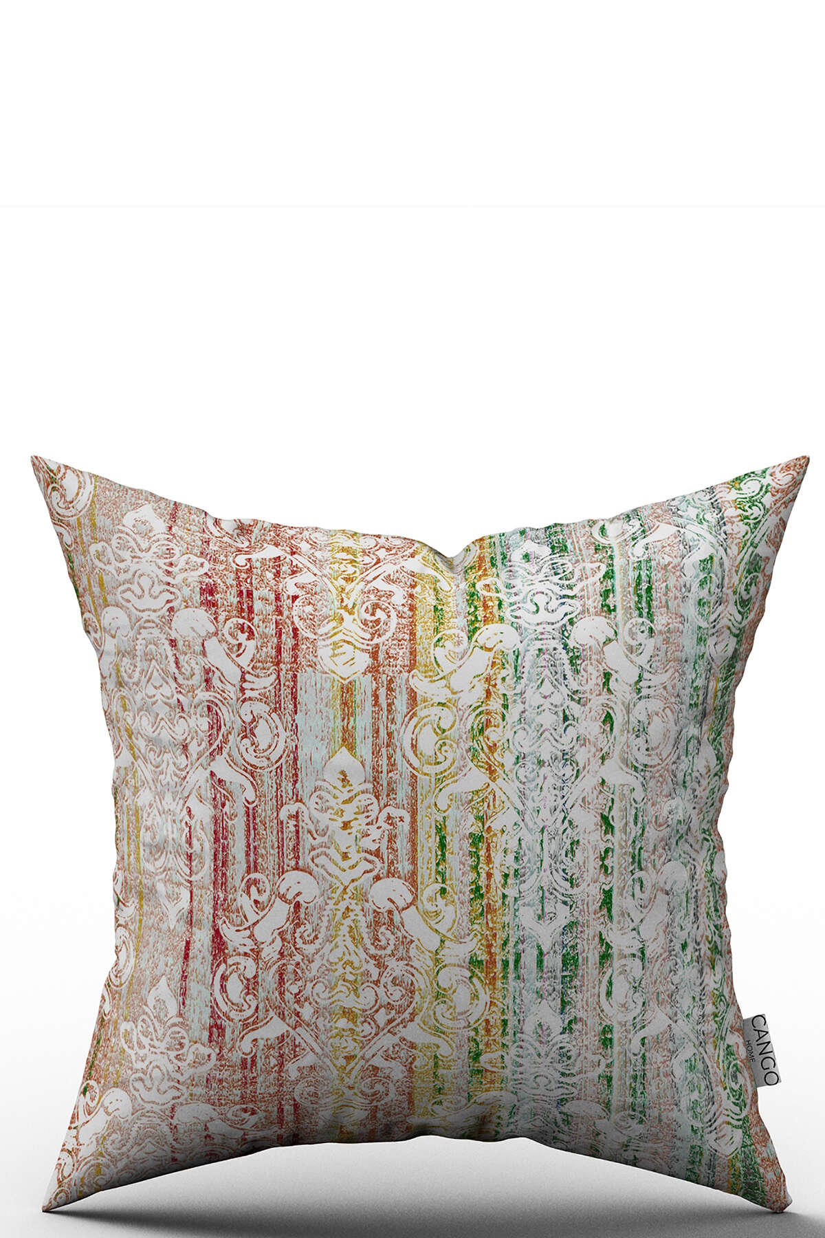 Çift Taraflı Beyaz Çok Renkli Damask Desenli Kırlent Yastık Kılıfı - CGH067-CT