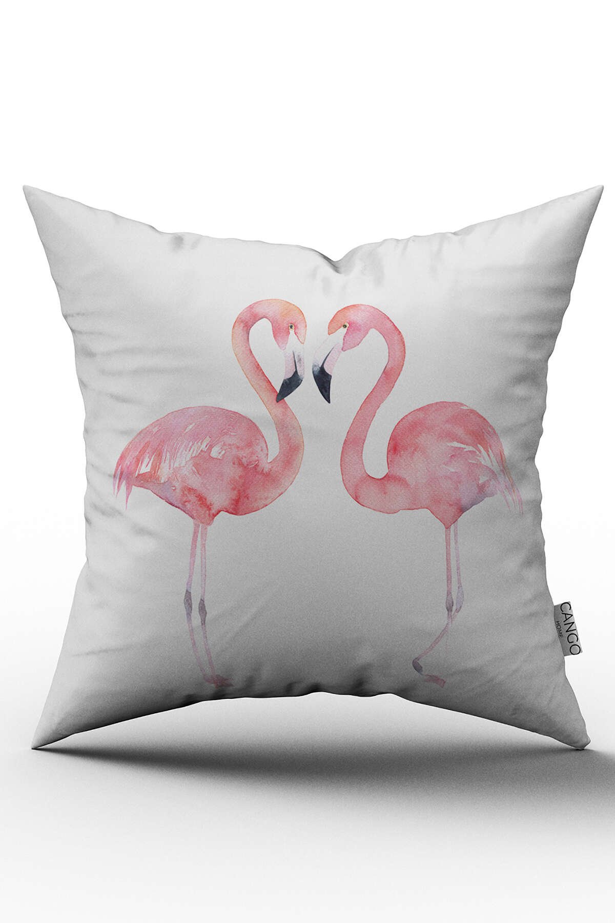Çift Taraflı Beyaz Dekoratif Pembe Flamingo Desenli Dijital Baskılı Kırlent Kılıfı - OTYK598-CT