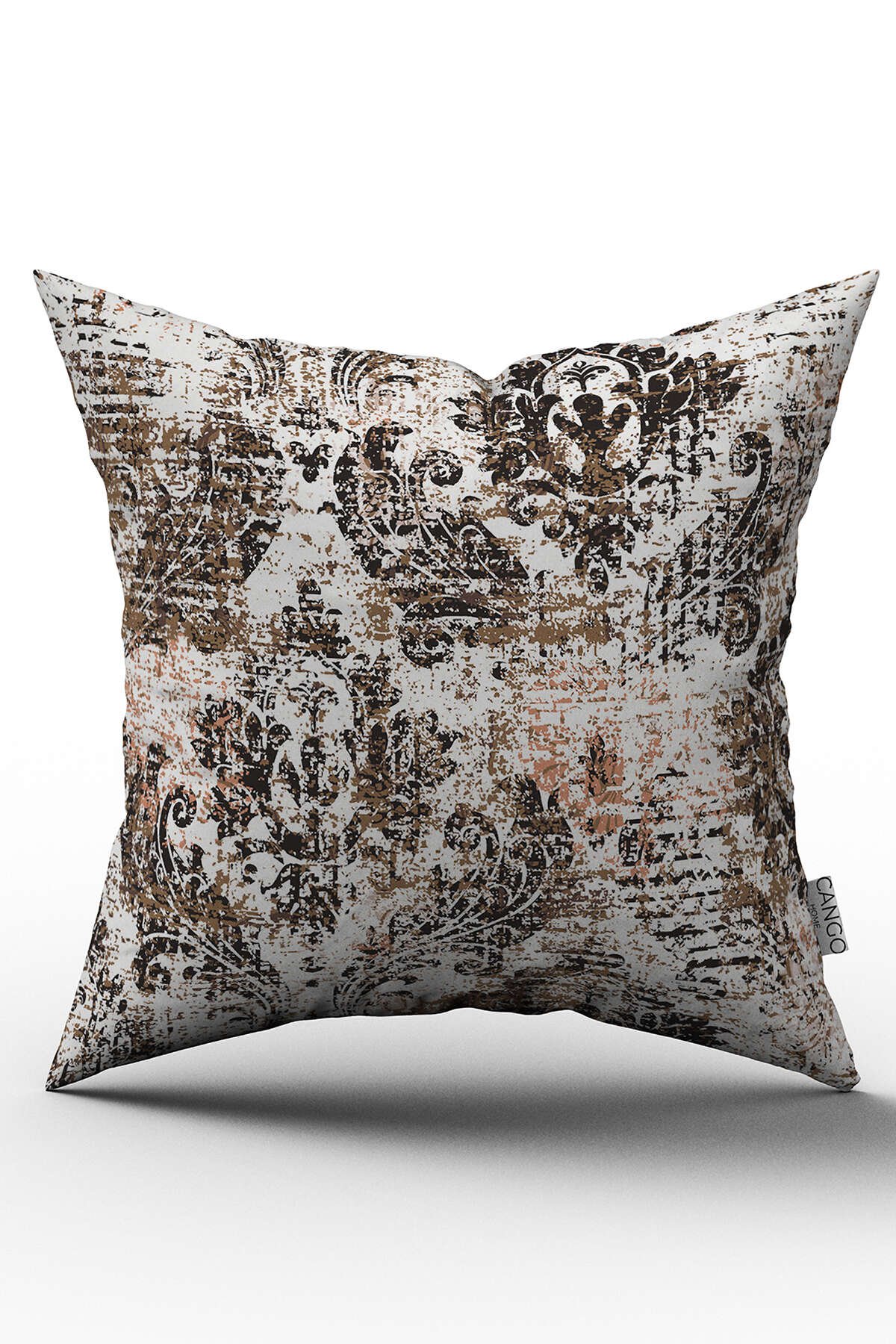 Çift Taraflı Beyaz Kahverengi Damask Desenli Kırlent Yastık Kılıfı - CGH118-CT