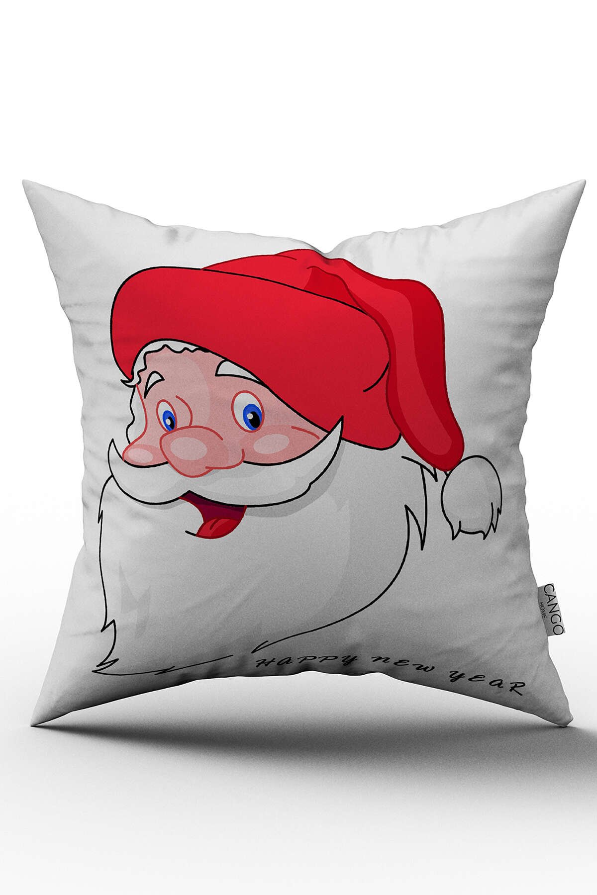 Çift Taraflı Beyaz Kırmızı Yılbaşı Temalı Noel Baba Figürlü Dijital Baskılı Kırlent Kılıfı - OTYK548-CT