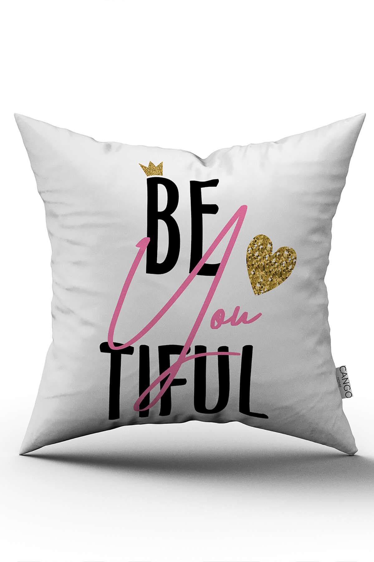 Çift Taraflı Beyaz Pembe Beautiful Yazılı Dijital Baskı Kırlent Yastık Kılıfı - CGH406-CT