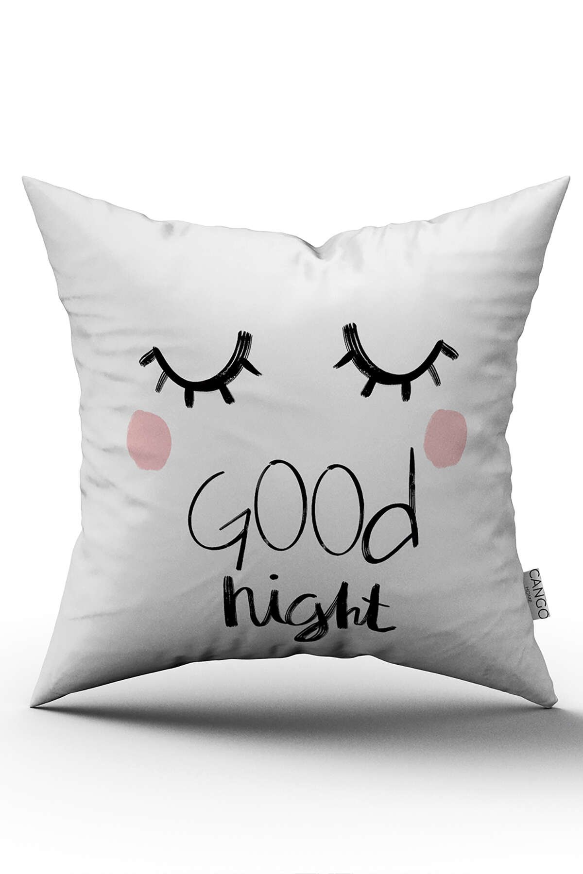 Çift Taraflı Beyaz Siyah Goog Night Yazılı Dekoratif Dijital Baskı Kırlent Yastık Kılıfı - CGH473-CT