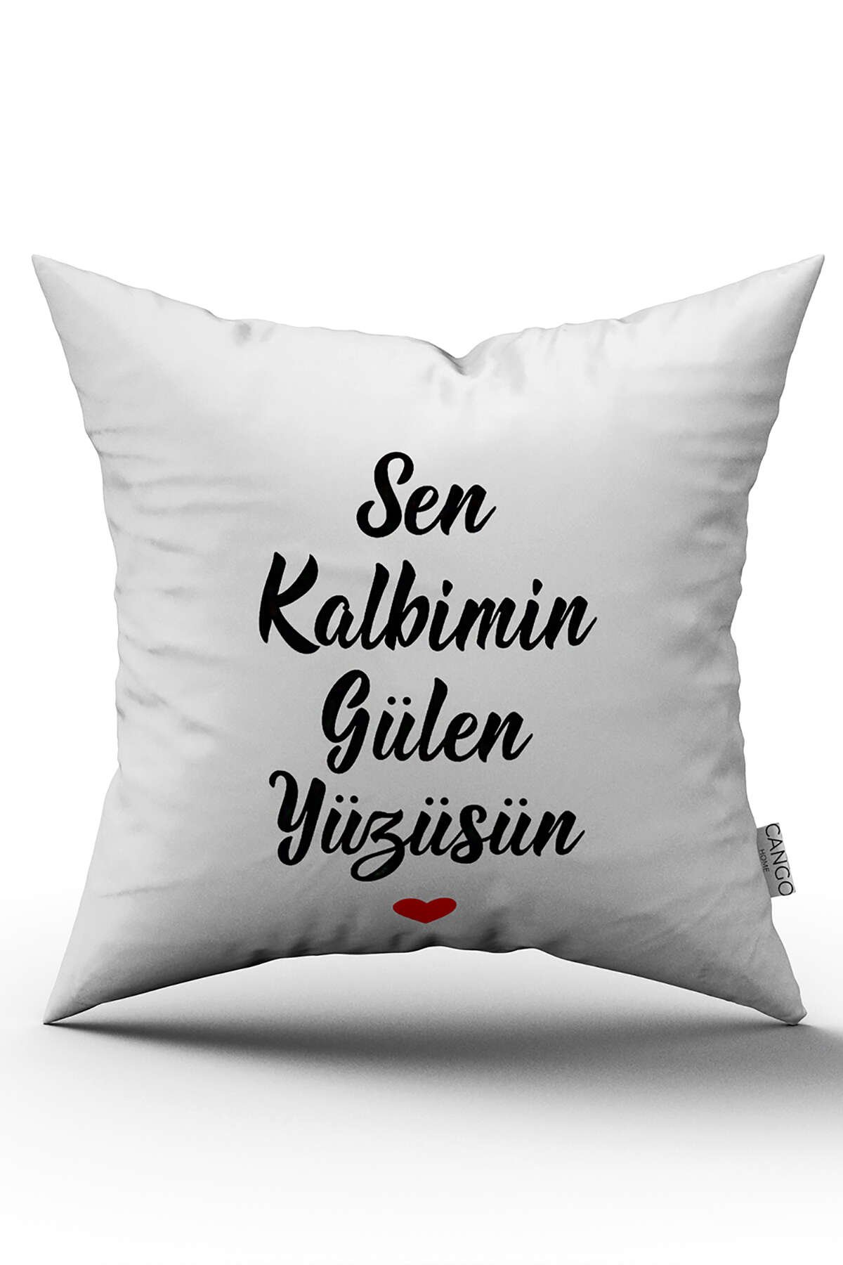 Çift Taraflı Beyaz Siyah Sen Kalbimin Gülen Yüzüsün Yazılı Dekoratif Baskı Kırlent Yastık Kılıfı - CGH469-CT