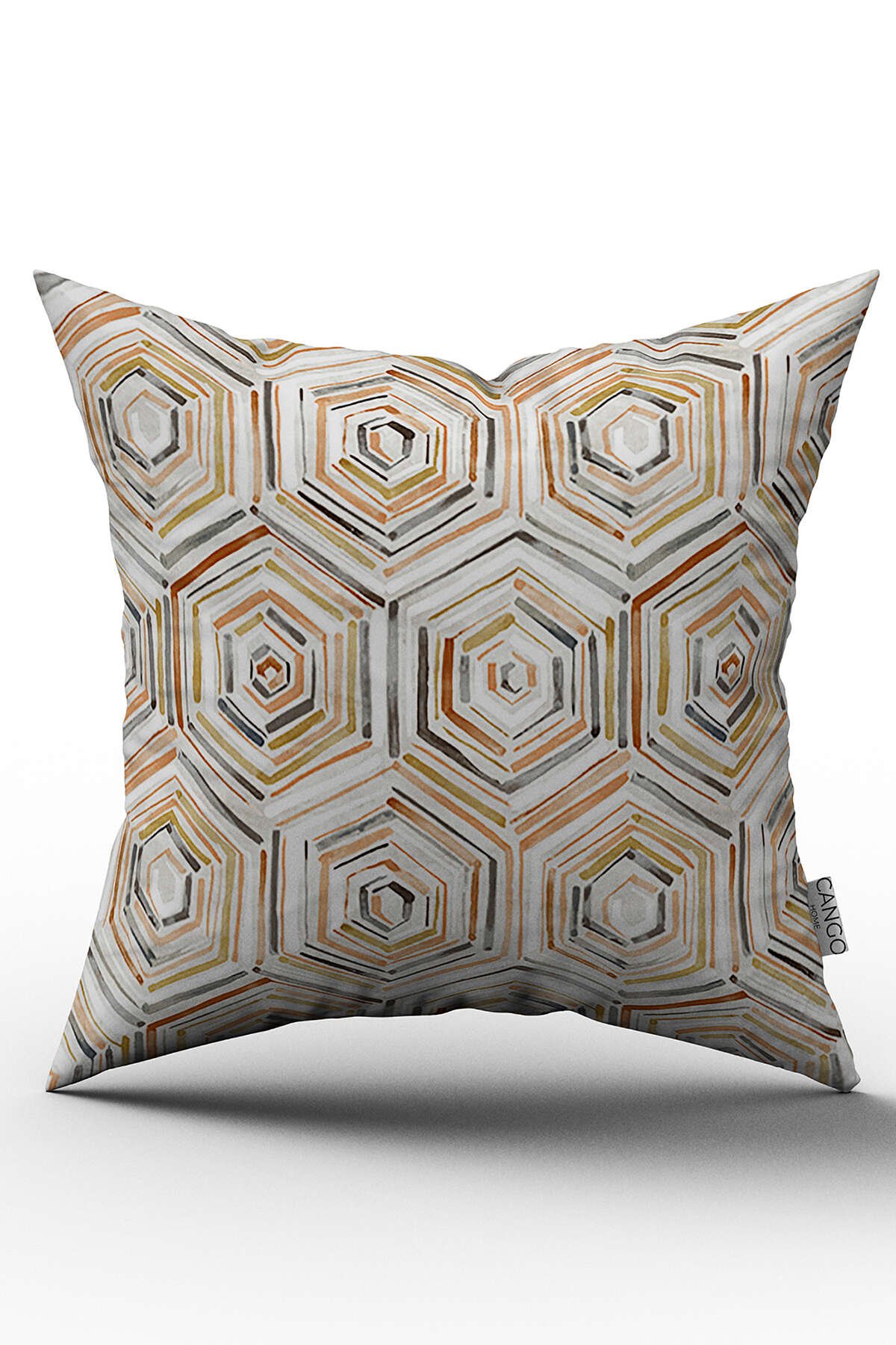 Çift Taraflı Beyaz Turuncu Modern Geometrik Desenli Dijital Baskılı Kırlent Kılıfı - OTYK072-CT