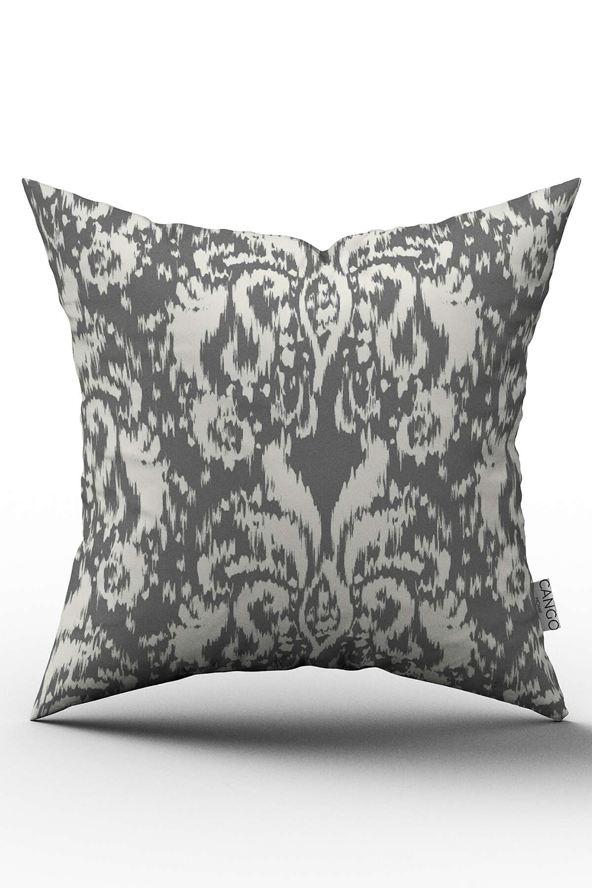 Çift Taraflı Gri Beyaz Damask Desenli Kırlent Yastık Kılıfı - CGH115-CT