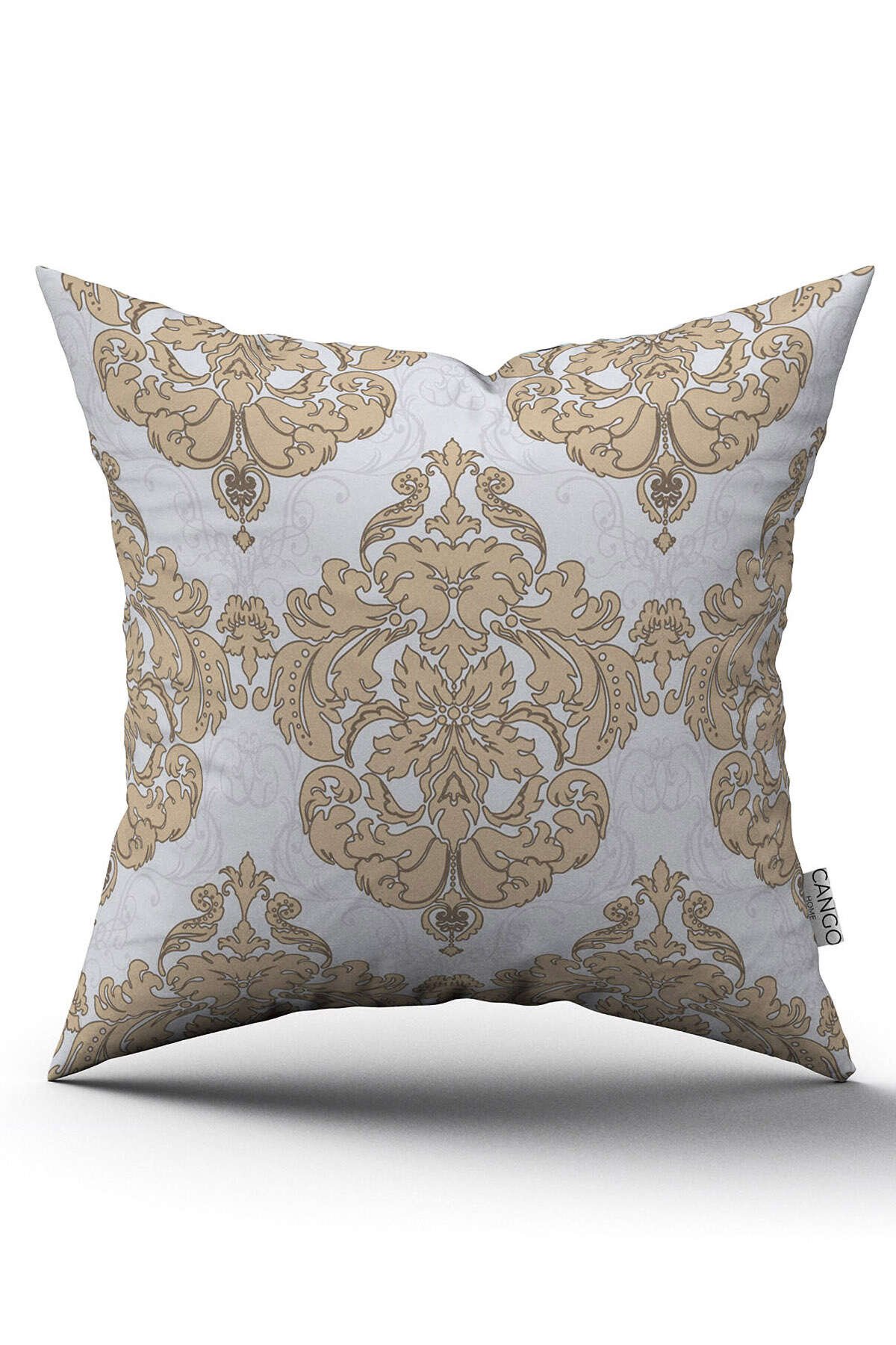 Çift Taraflı Kahverengi Gri Damask Desenli Dijital Baskılı Kırlent Kılıfı - OTYK357-CT