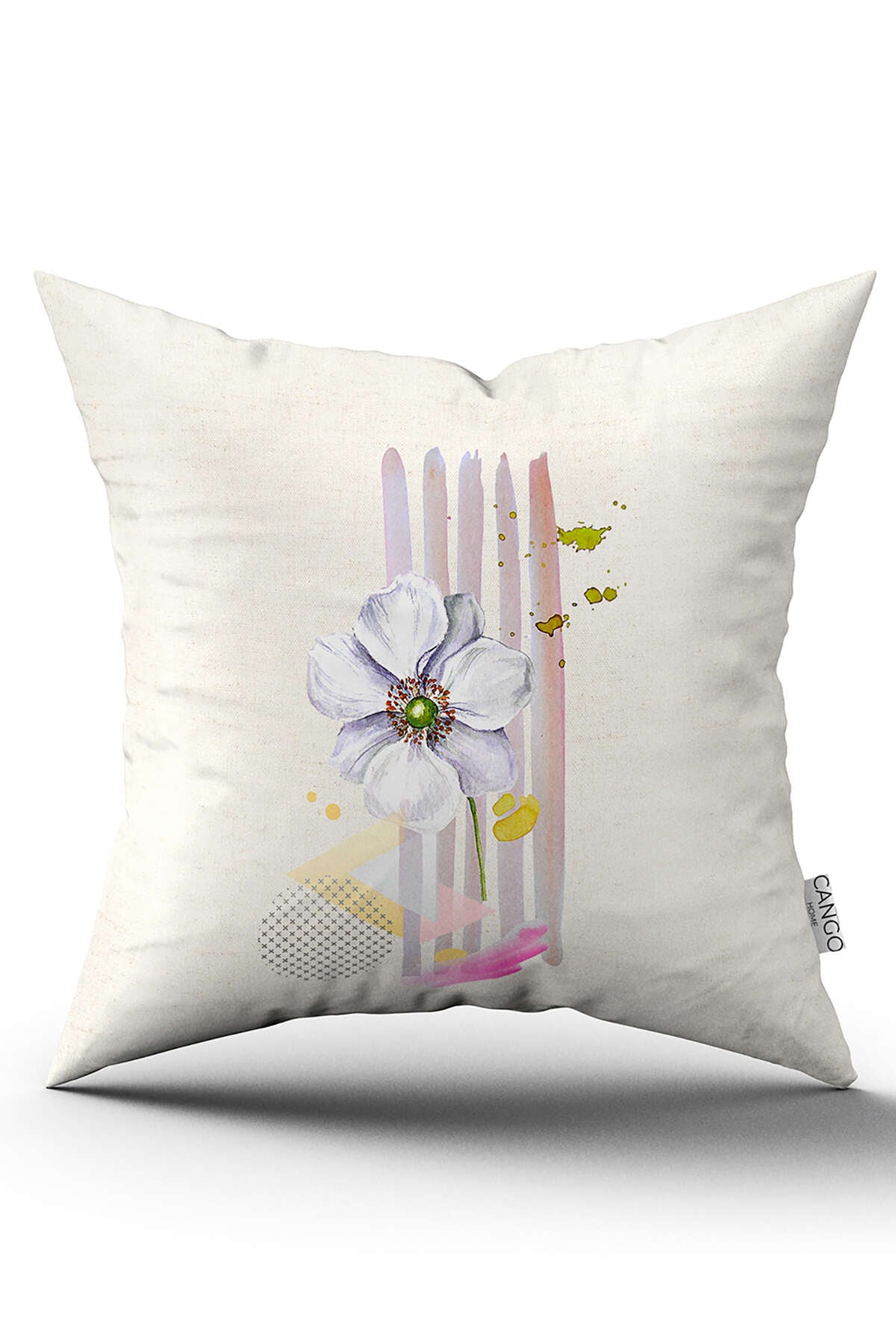 Çift Taraflı Krem Pembe Modern Dekoratif Çiçek Desenli Dijital Baskılı Kırlent Kılıfı CGH1112