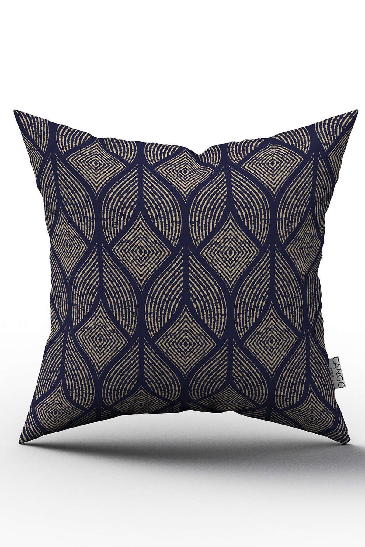 Çift Taraflı Lacivert Sarı Dekoratif Vintage Desenli Dijital Baskılı Kırlent Kılıfı - OTYK324-CT