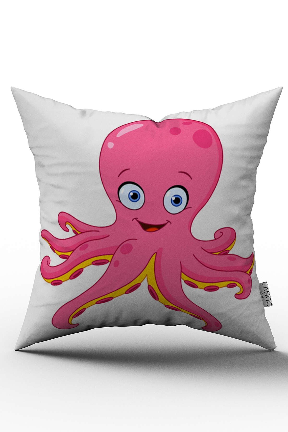 Çift Taraflı Pembe Ahtapot Figürlü Dijital Baskılı Kırlent Kılıfı - OTYK706-CT