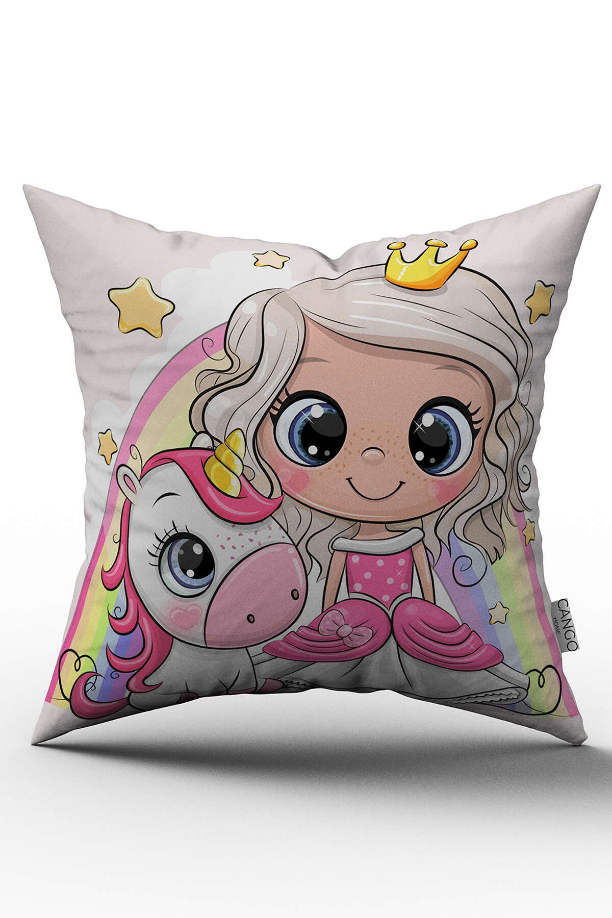 Çift Taraflı Pembe Unicorn Prenses Dijital Baskılı Çocuk Kırlent Yastık Kılıfı - CHCCK02-CT