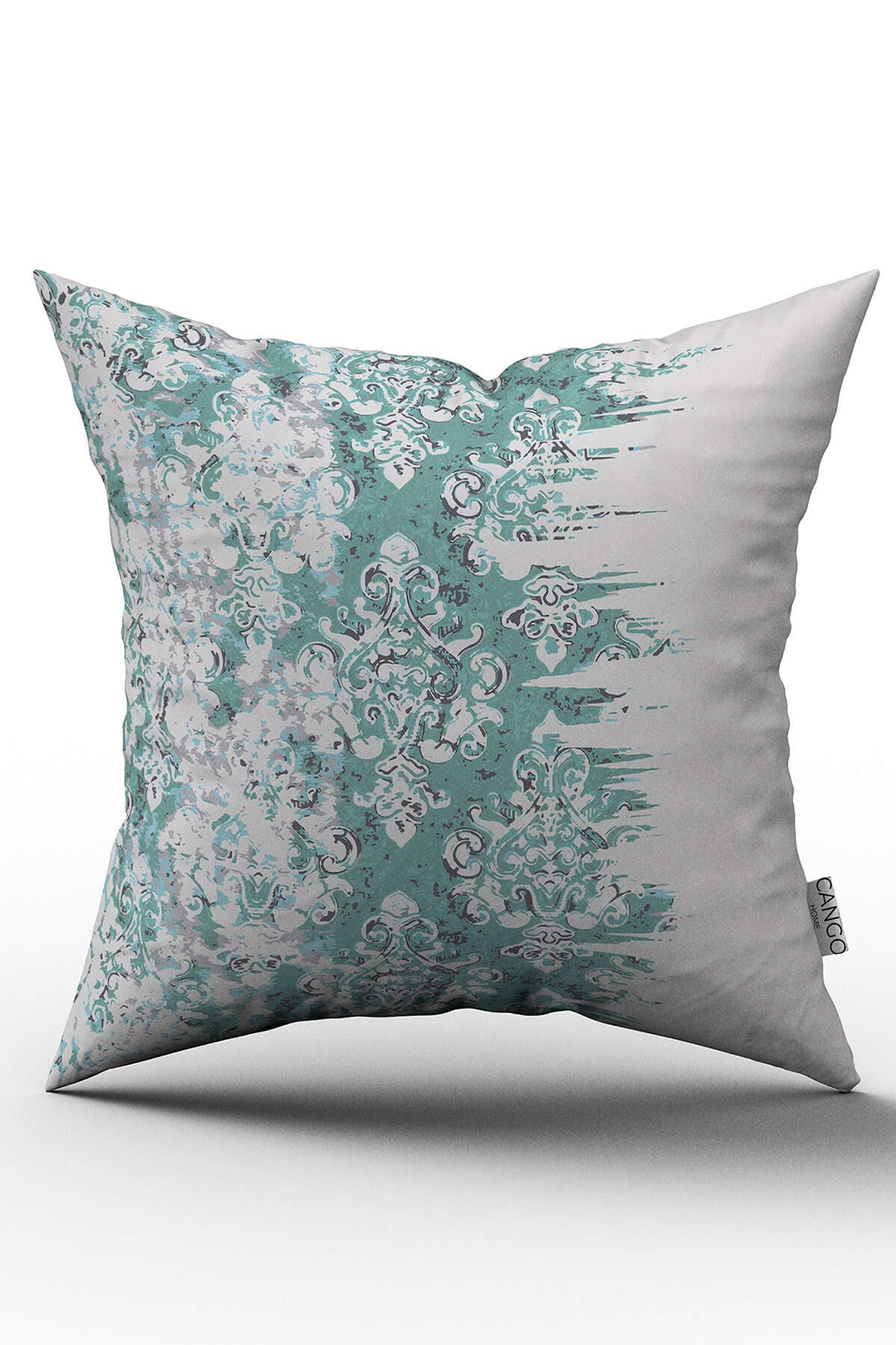 Çift Taraflı Turkuaz Beyaz Damask Etnik Desenli Kırlent Yastık Kılıfı - CGH119-CT