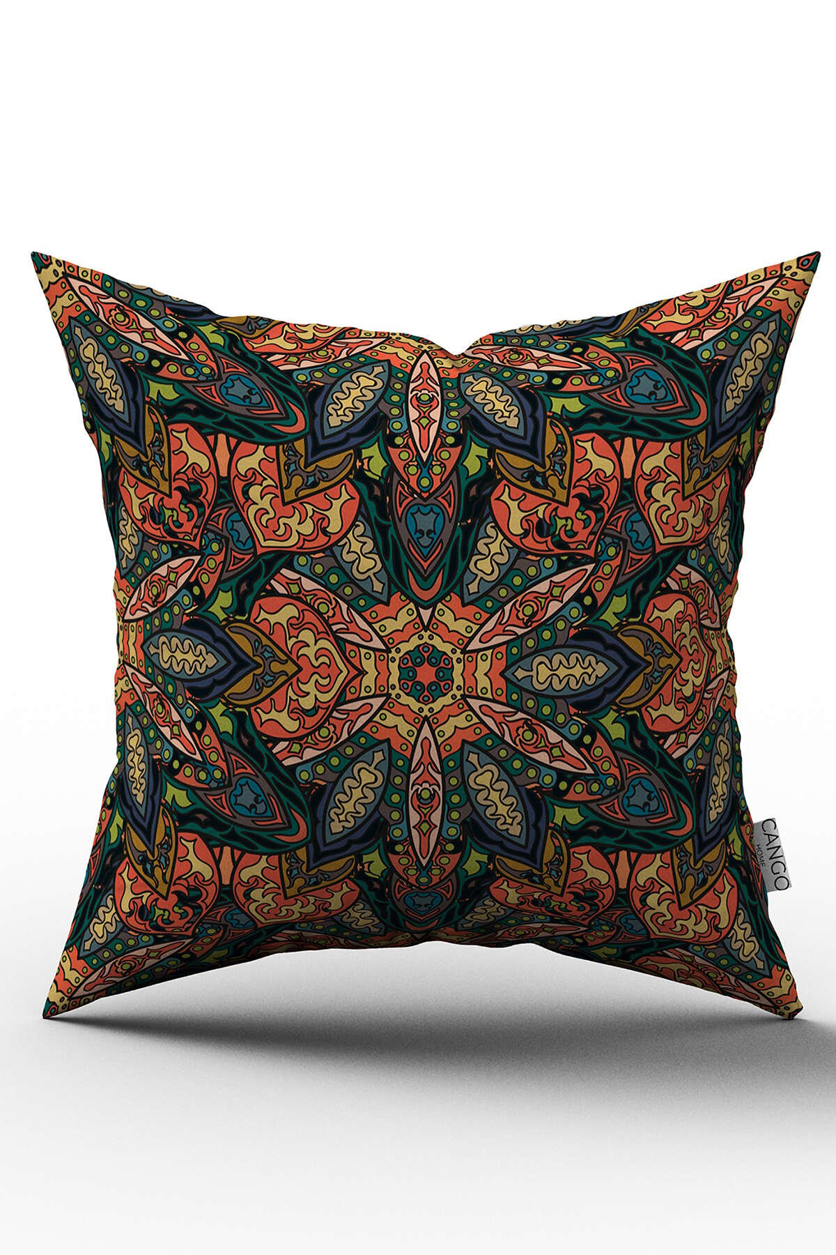 Çift Taraflı Yeşil Turuncu Retro Vintage Desenli Dijital Baskılı Kırlent Kılıfı - OTYK250-CT