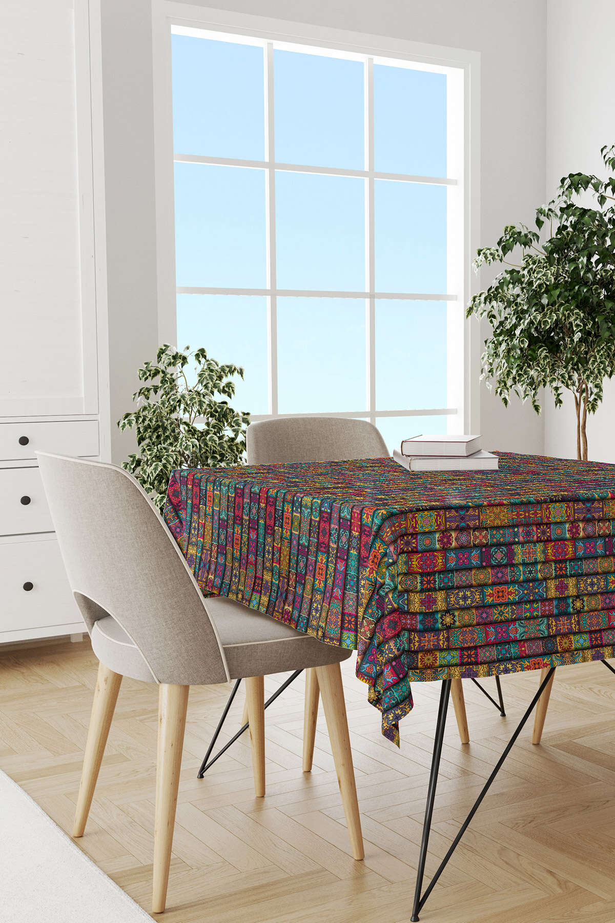 Geometrik Desenler Dijital Baskılı Masa Örtüsü