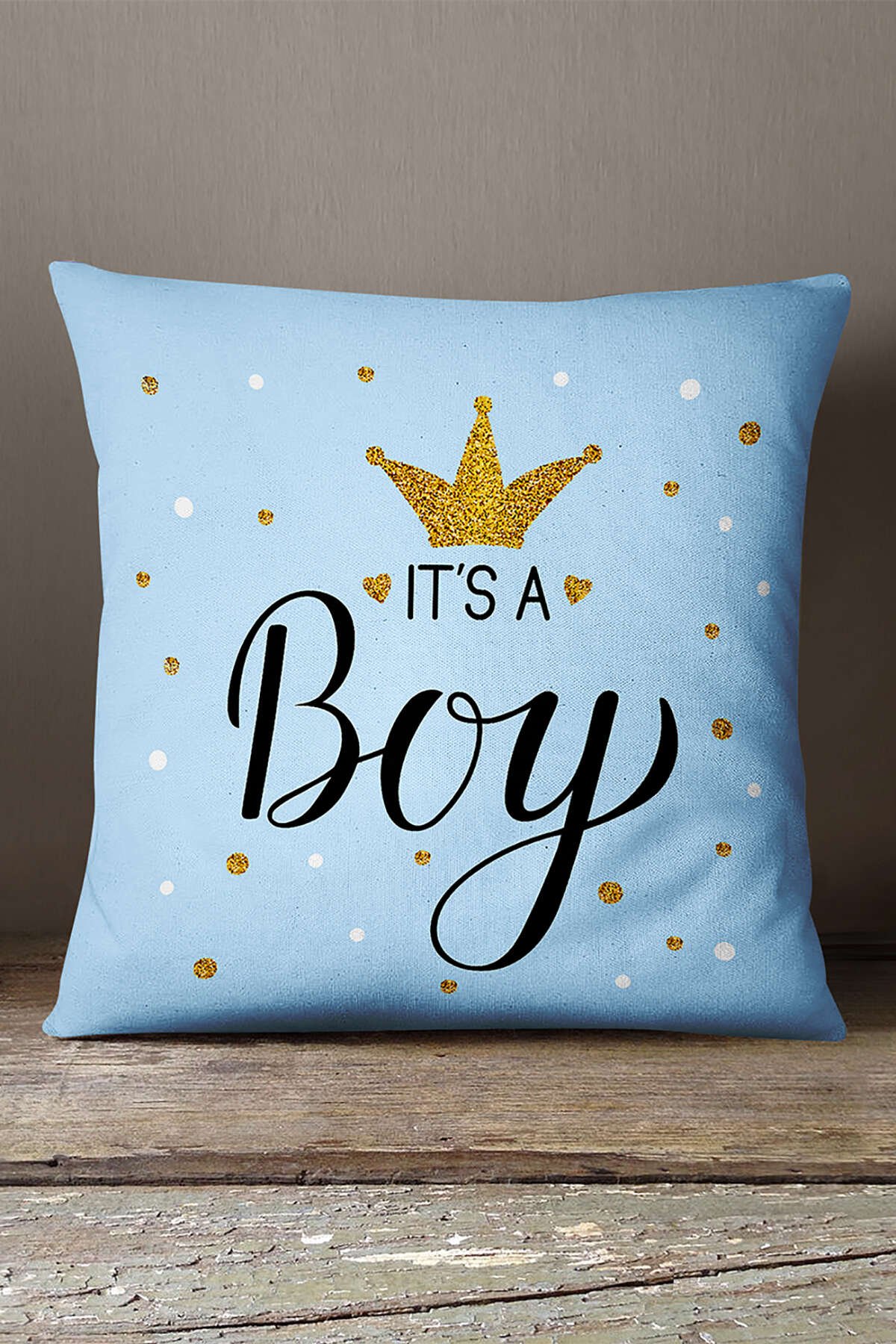 Kadife Babyface Mavi It's A Boy Yazılı Dijital Baskı Çocuk Kırlent Yastık Kılıfı - CGH427