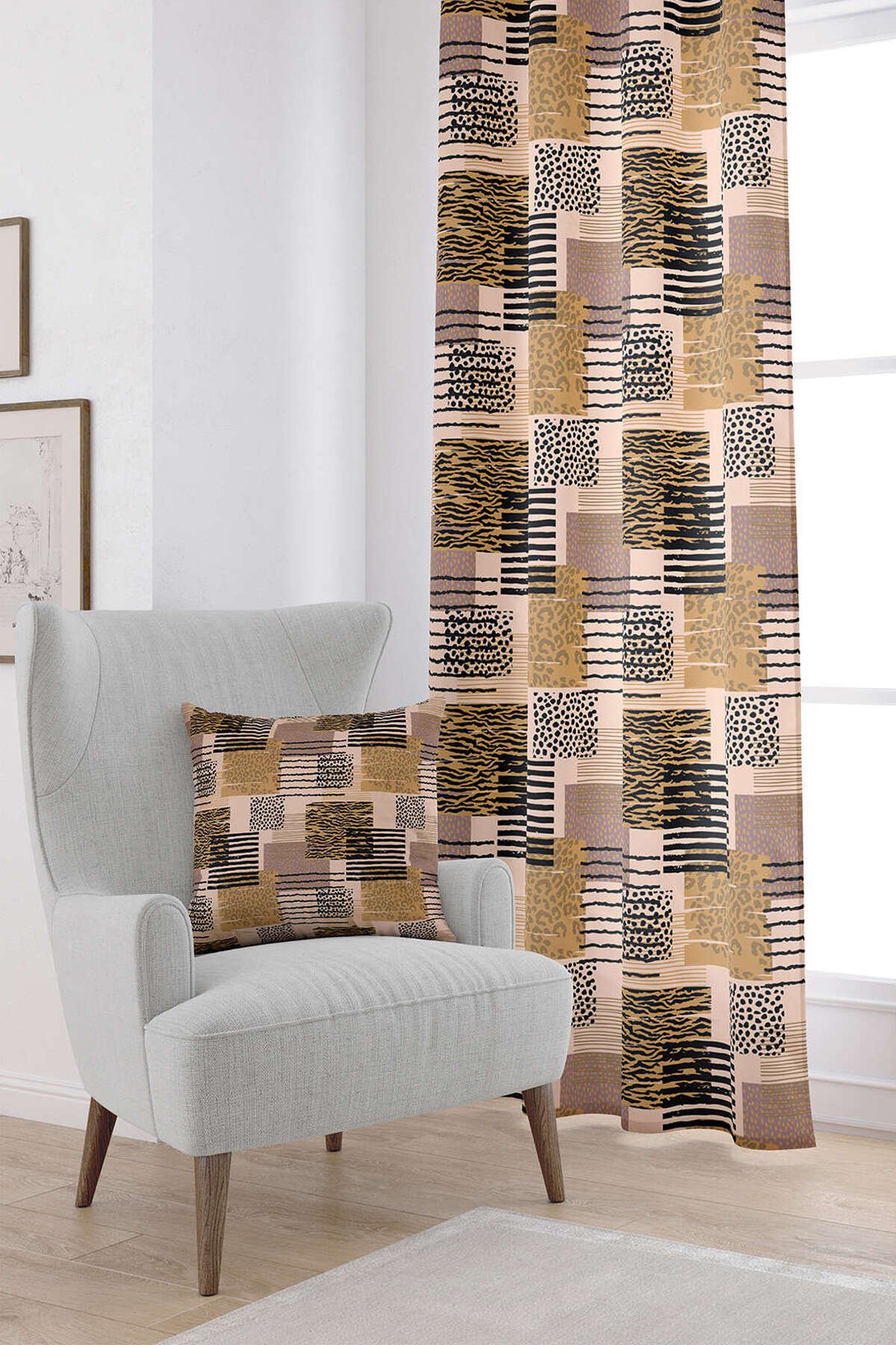 Kahverengi Siyah Modern Leopar Desenli Dijital Baskılı Perde CGH358-PR