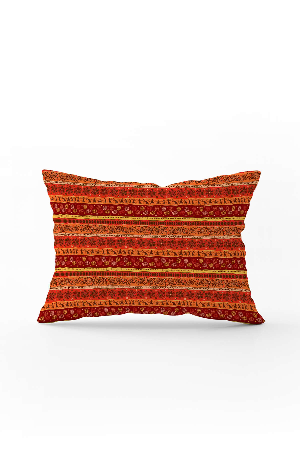 Kırmızı Etnik Afrika Desenli Dijital Baskılı Kırlent Kılıfı-CGH1263-3550 Çift Tarafı Baskılı