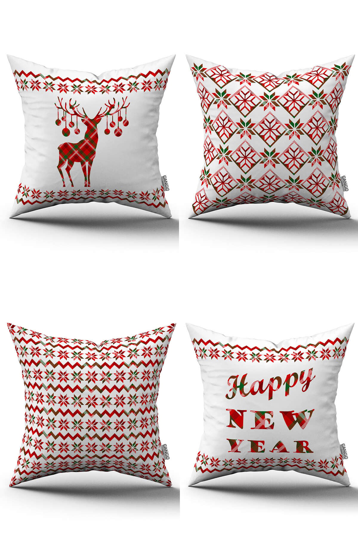 Kırmızı Yeşil Yılbaşı Temalı 4'lü Kırlent Kılıfı Seti 4kmbs165