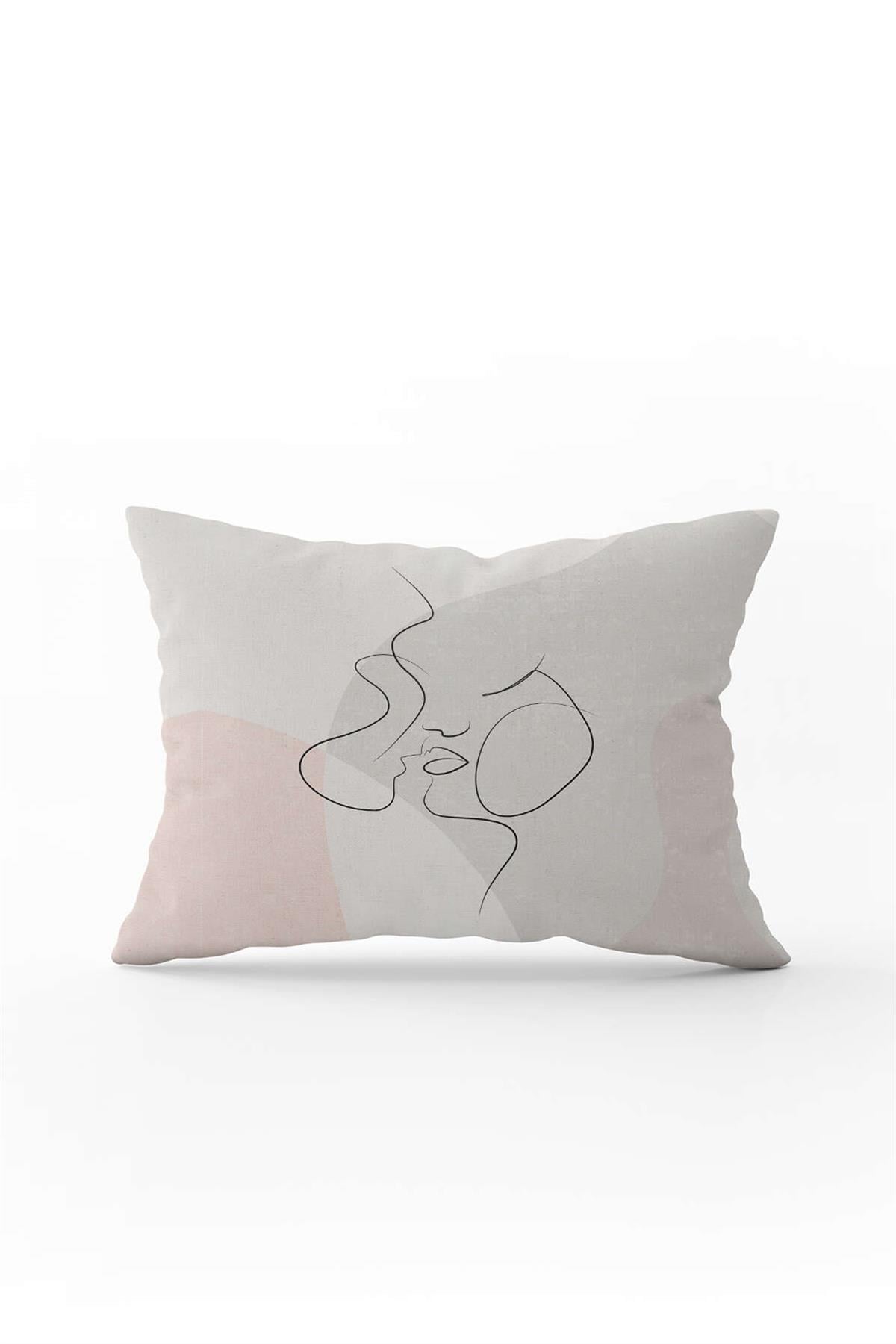 Krem Modern Sevgili Figür Desenli Dijital Baskılı Kırlent Kılıfı CGH1025-3550 Çift Tarafı Baskılı