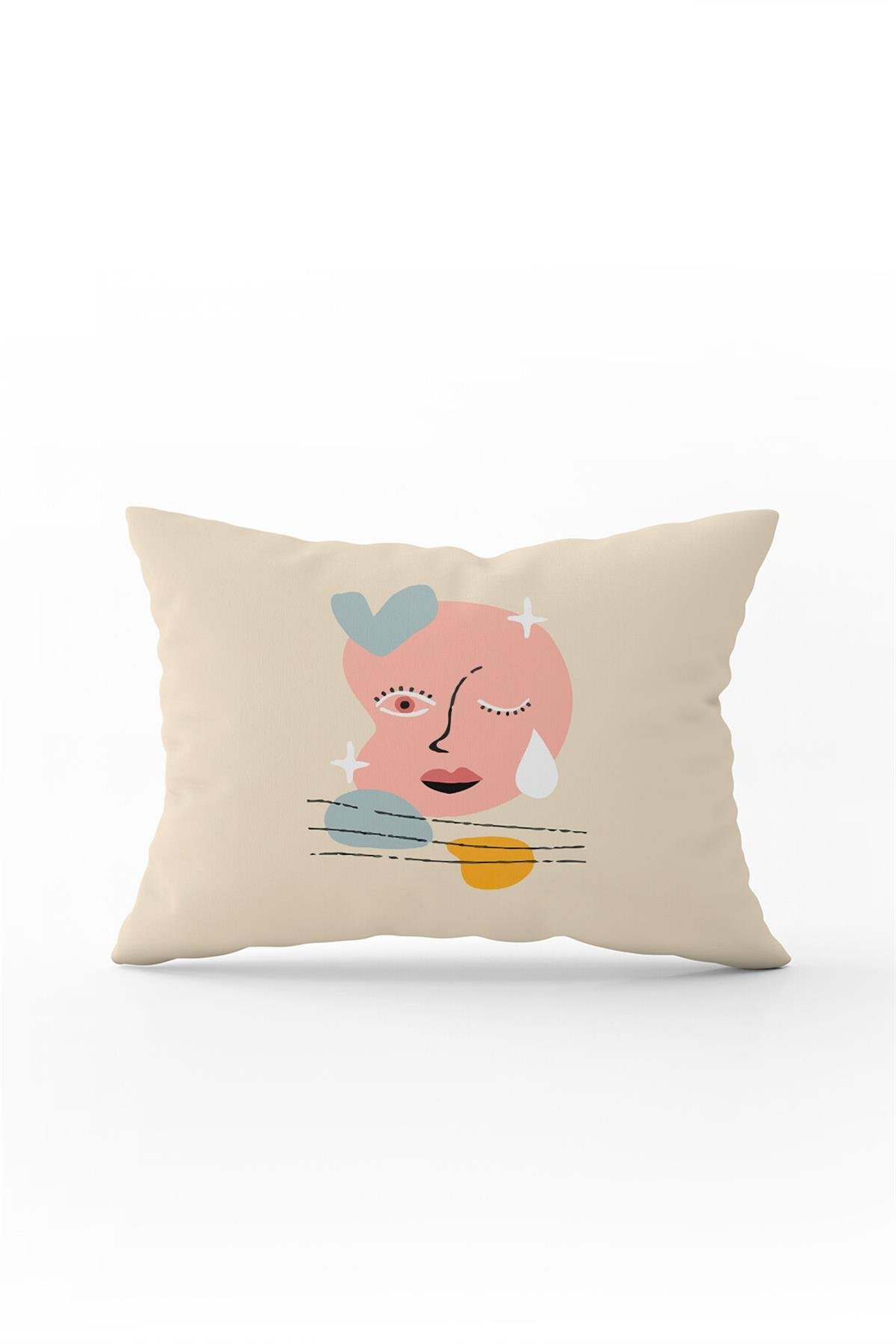Krem Modern Soyut Figür Desenli Dijital Baskılı Kırlent Yastık Kılıfı  CGH699-3550 Çift Tarafı Baskılı