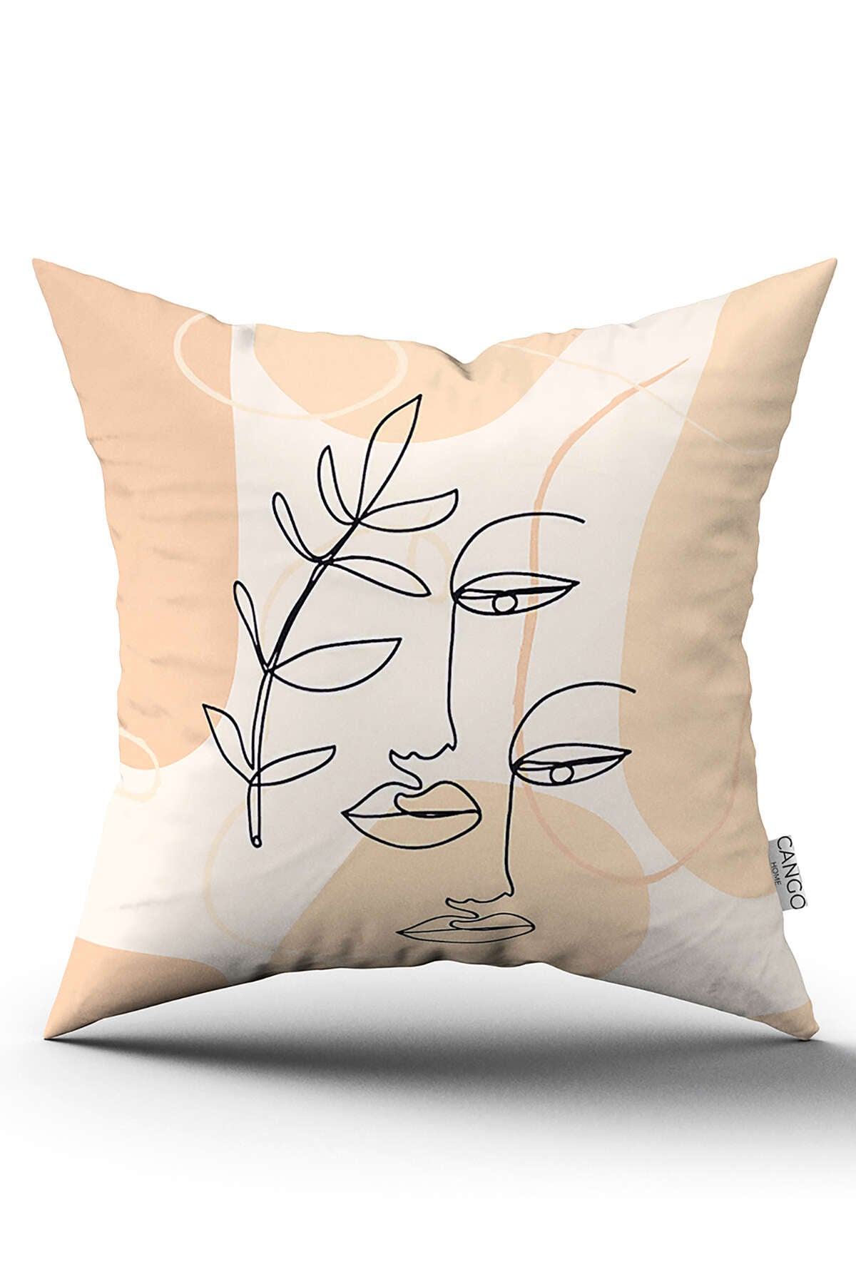Krem Siyah Modern Dekoratif Siluet Desenli Dijital Baskılı Kırlent Kılıfı CGH1094
