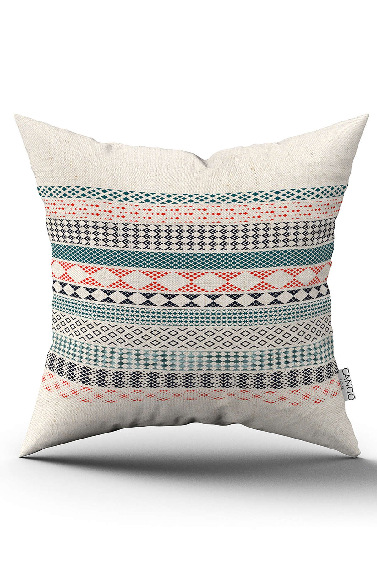 Krem Turuncu Etnik Kilim Desenli Dijital Baskılı Kırlent Kılıfı CGH1108