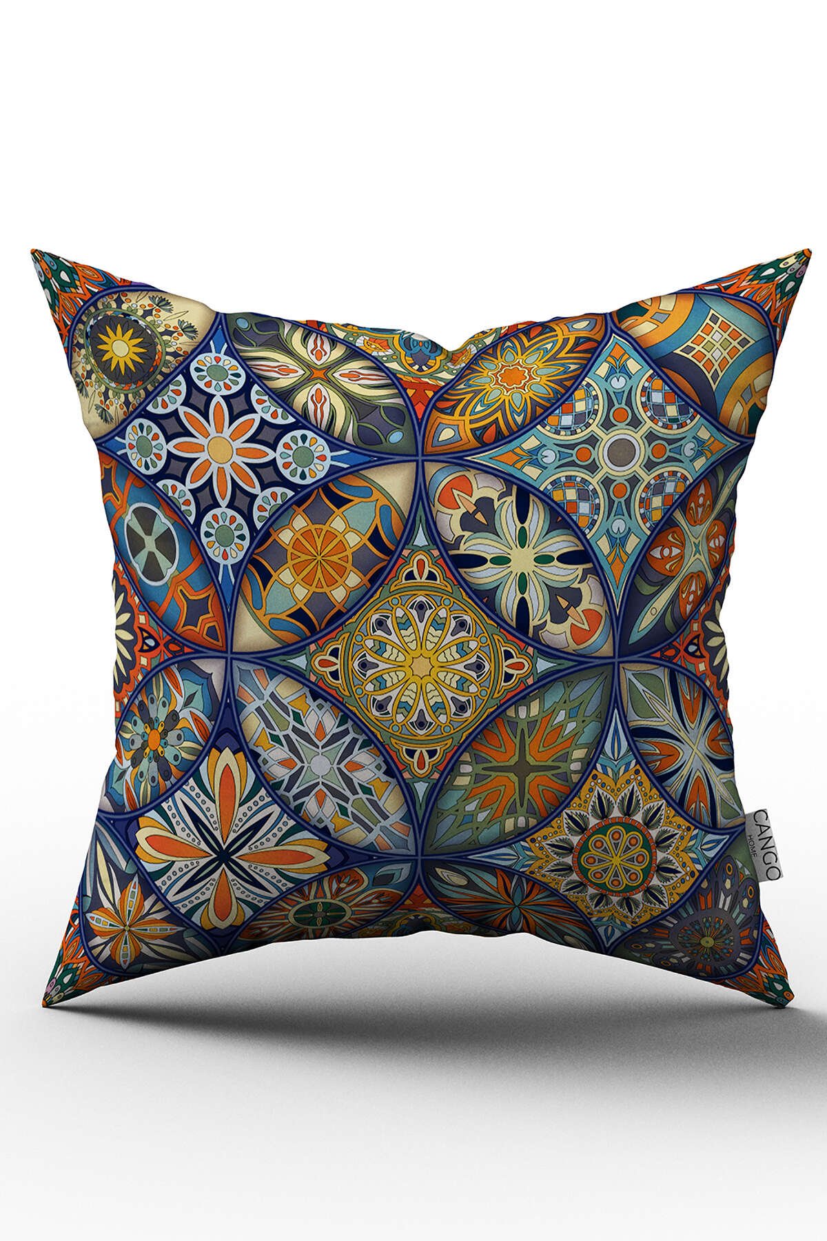 Lacivert Retro Vintage Desenli Dijital Baskılı Kırlent Kılıfı  - OTYK023