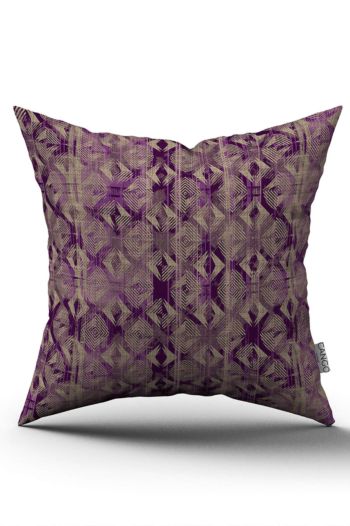 Mor Kahverengi Modern Geometrik Desenli Dijital Baskı Kırlent Yastık Kılıfı - CGH495