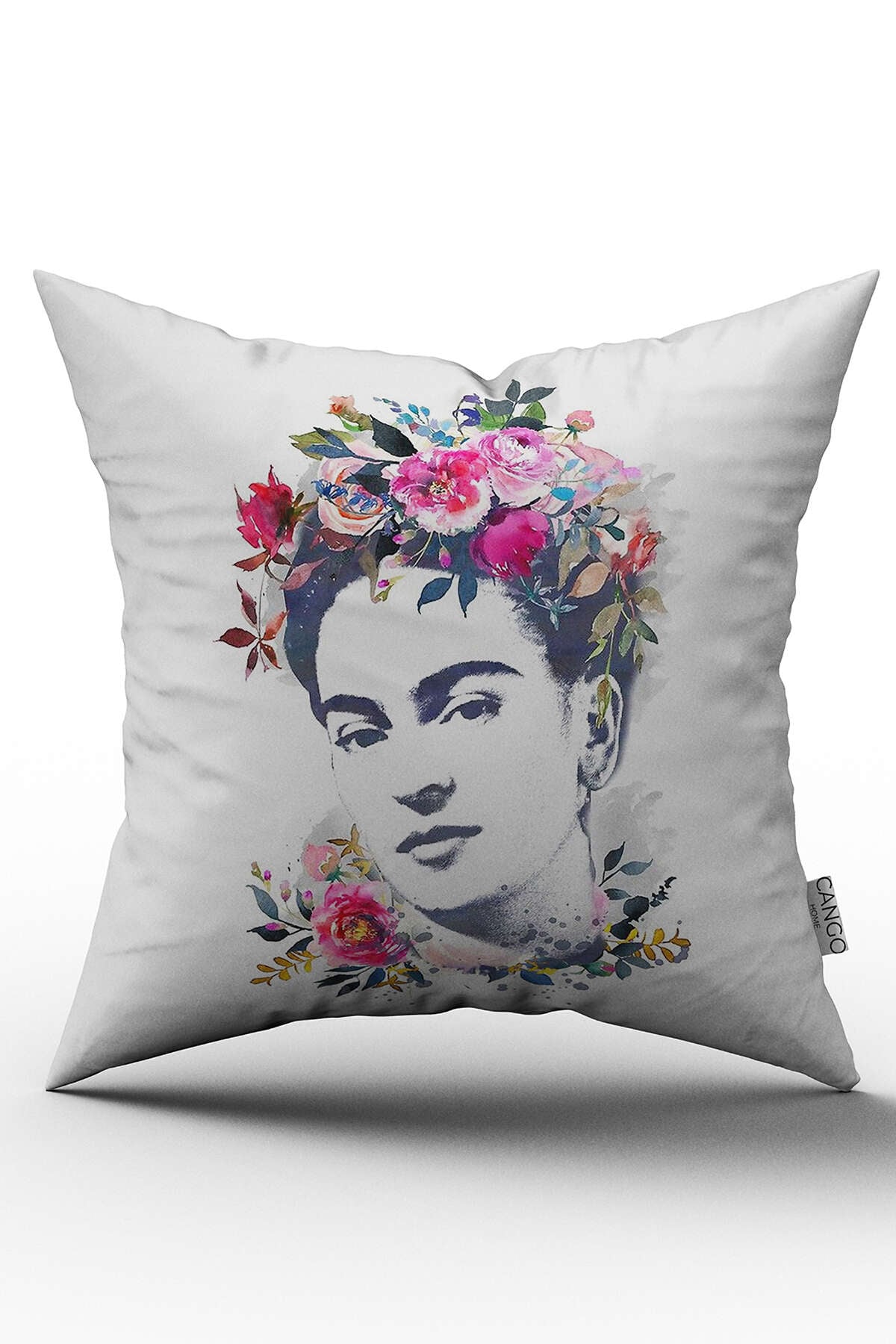 Pembe Çiçekli Frida Dijital Baskı Kırlent Yastık Kılıfı  - CHCCK50