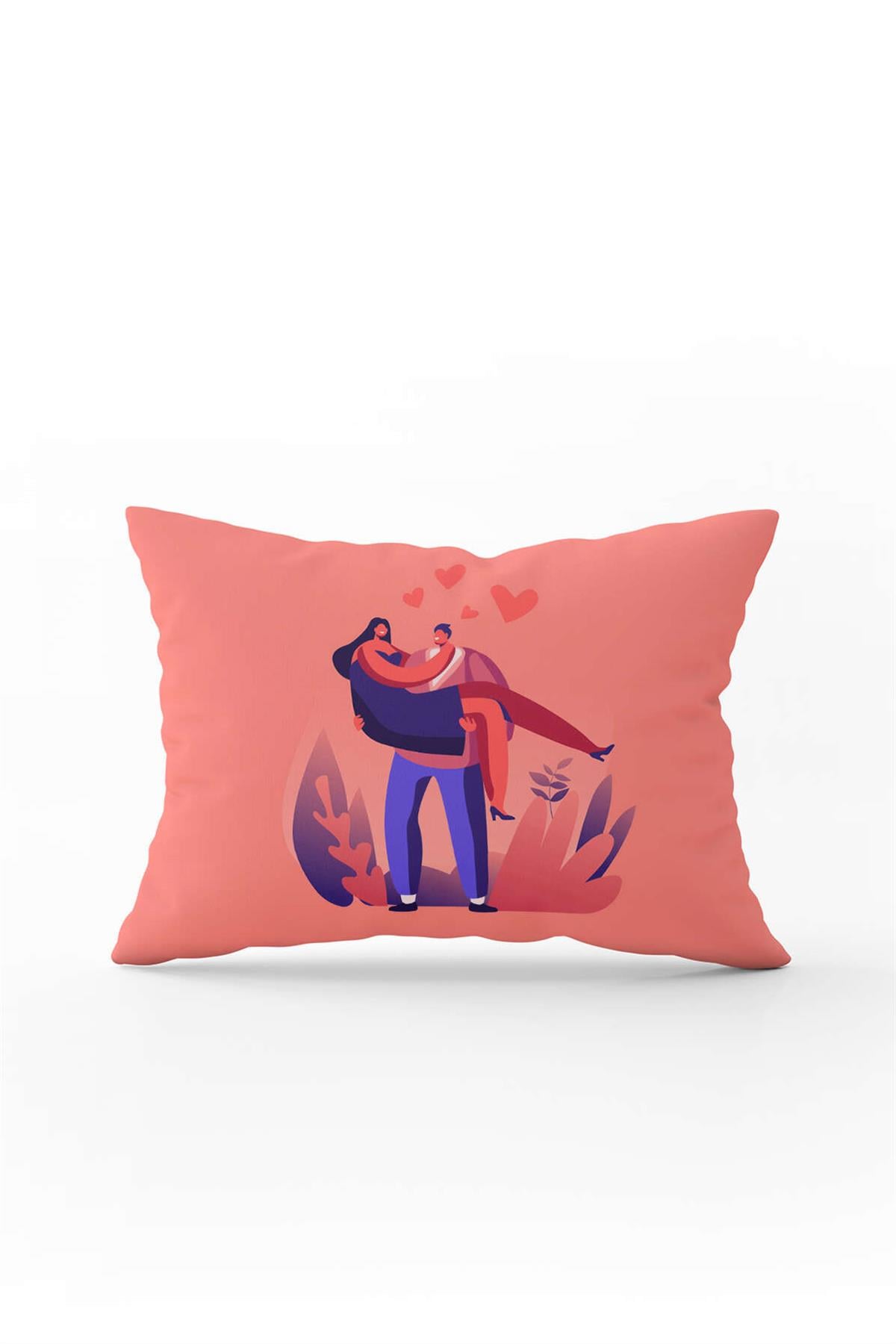 Pembe Modern Sevgililer Günü Temalı Dijital Baskılı Kırlent Kılıfı CGH997-3550 Çift Tarafı Baskılı