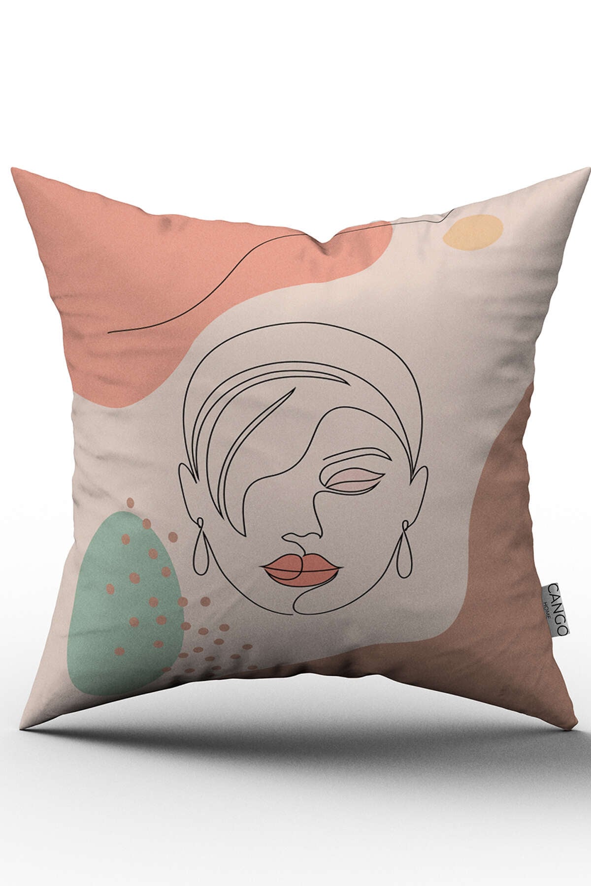 Pembe Yeşil Soyut Modern Kadın Figür Desenli Dekoratif Kırent Kılıfı - CGH286